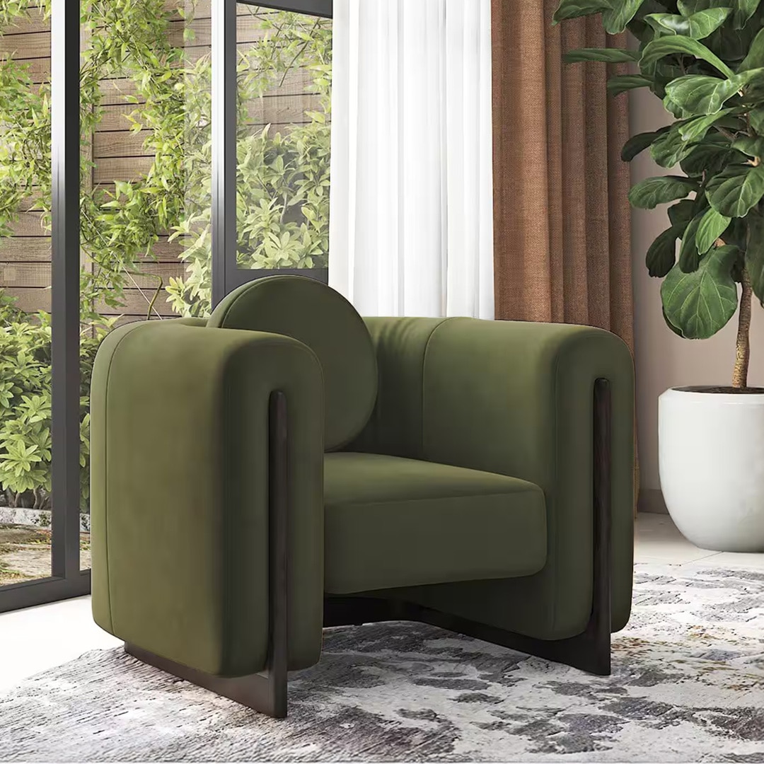 Reno Lounge Chair in Deep Olive Velvet Colour