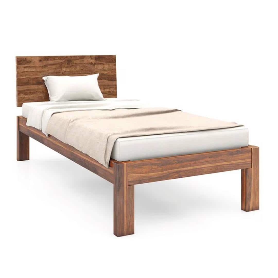Boston Solid Wood Single Size Bed In Teak Finish