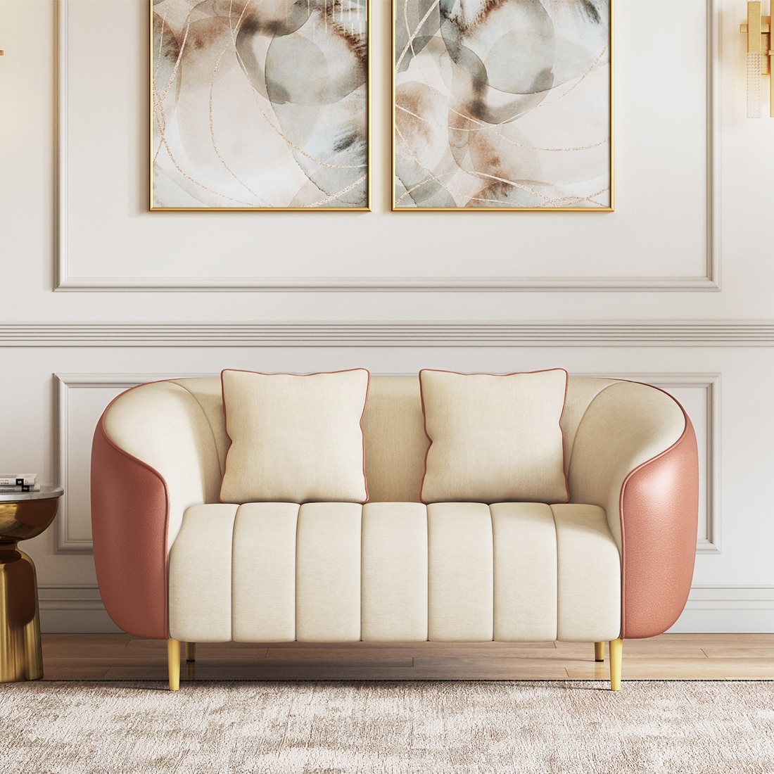 Amora 2 Seater Fabric Sofa in Dual Tone Birch Beige and Sienna Brown