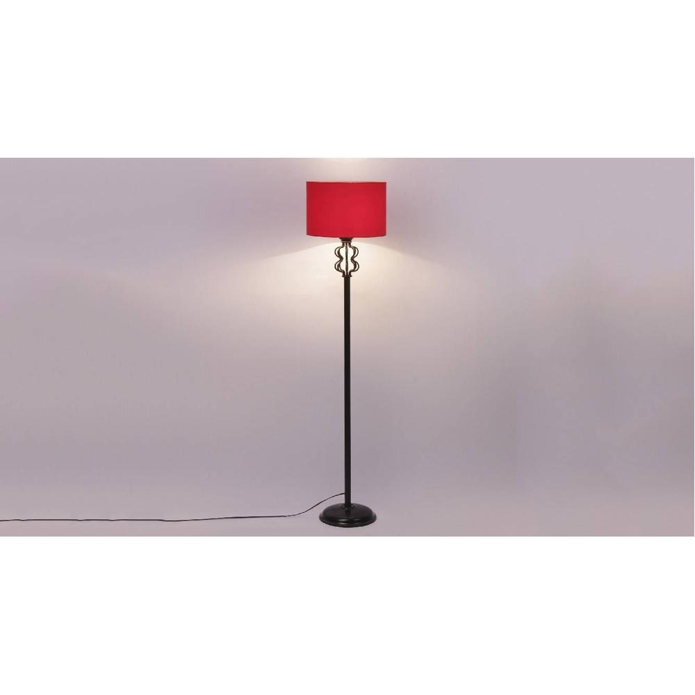 Poppy Red Fabric Floor Lamp with Black Iron Base