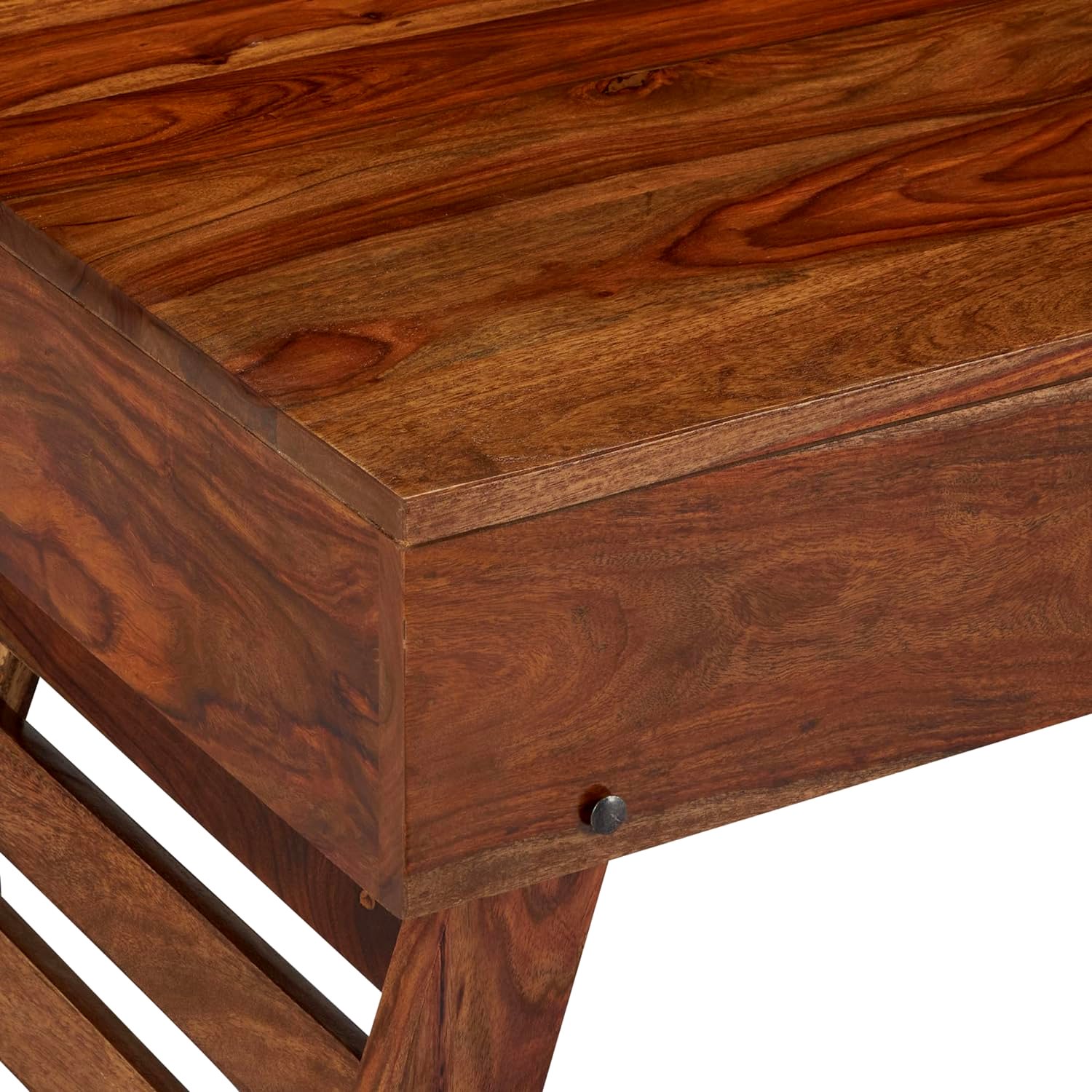 Bradford Sheesham Wood Contemporary Square Foldable Coffee Table In Natural Teak Finish