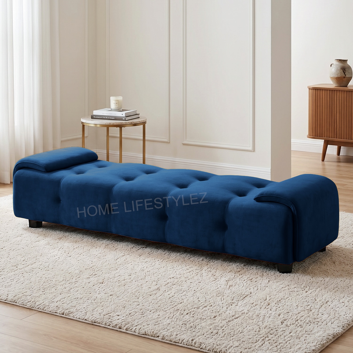 home lifestylez Melon Velvet 5 Feet Ottoman Bench in Navy Blue Color-picture-10