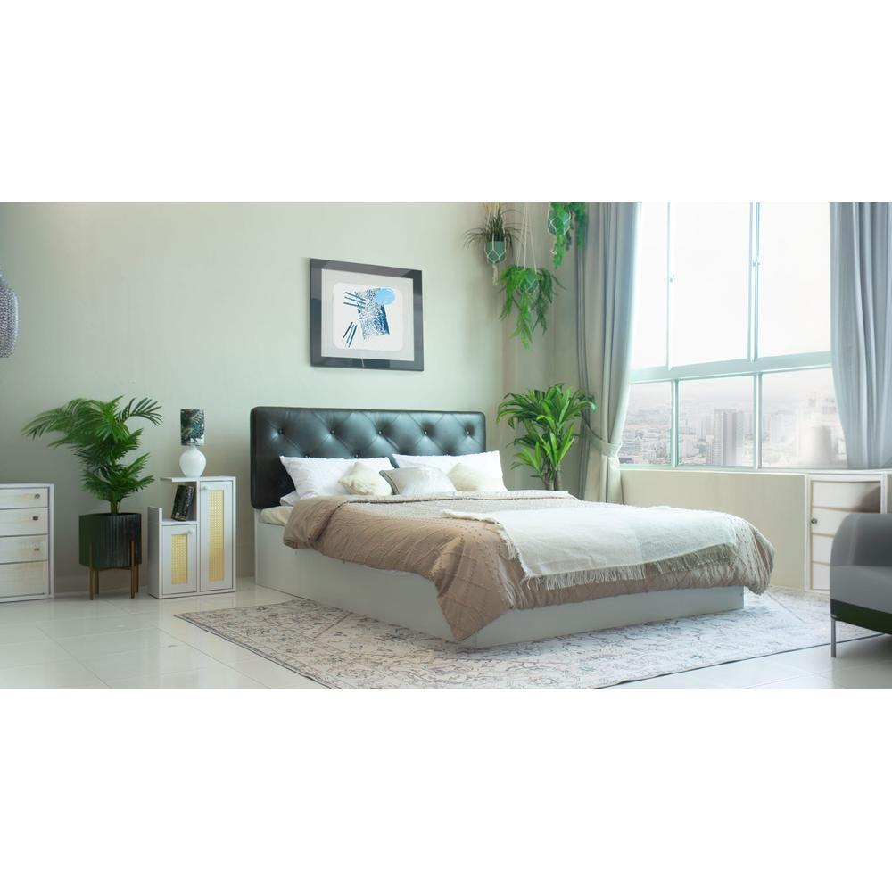 Charcoal Engineered Wood Queen Size Bed In White Finish