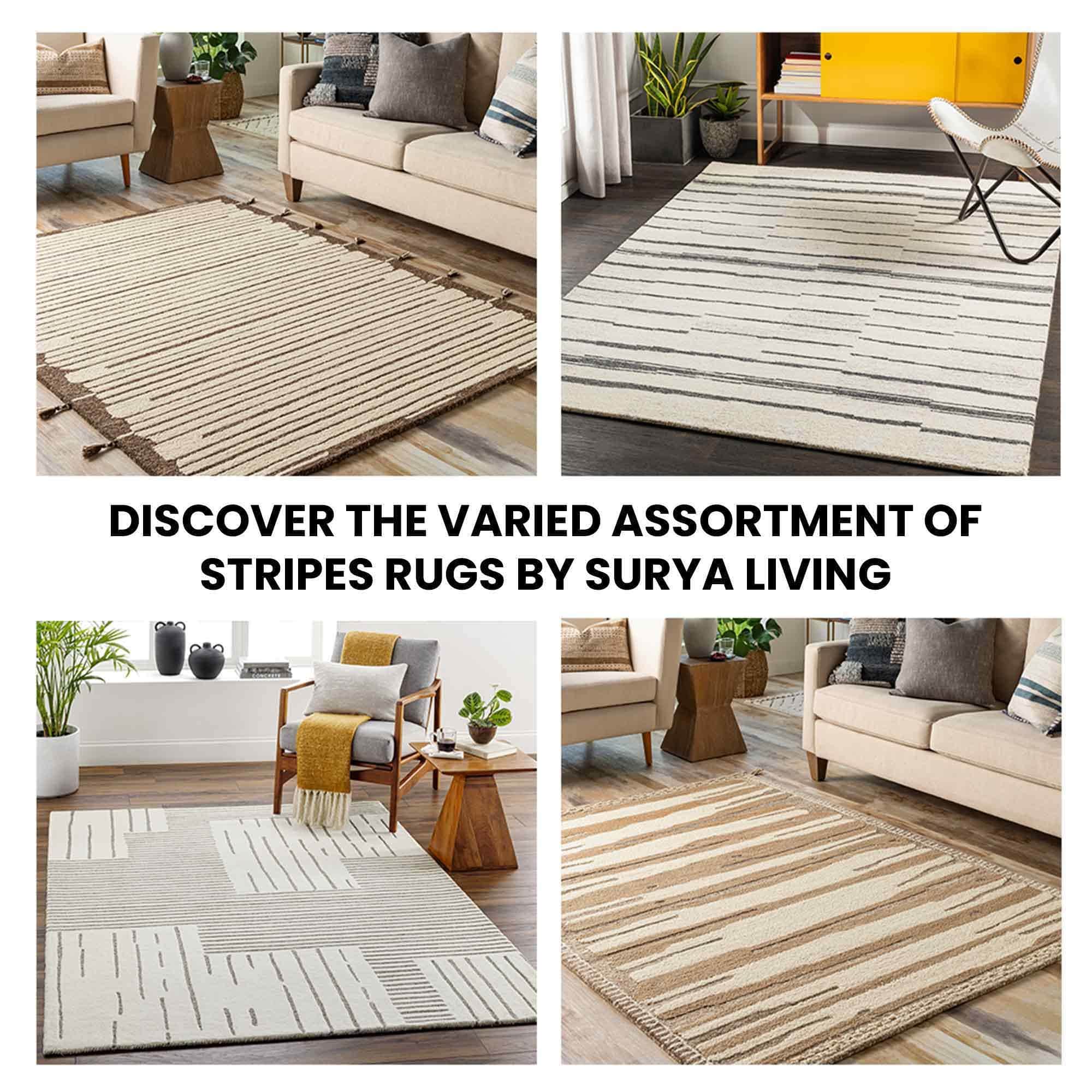 Cream Stripes Pet Yarn 5x7 Carpet