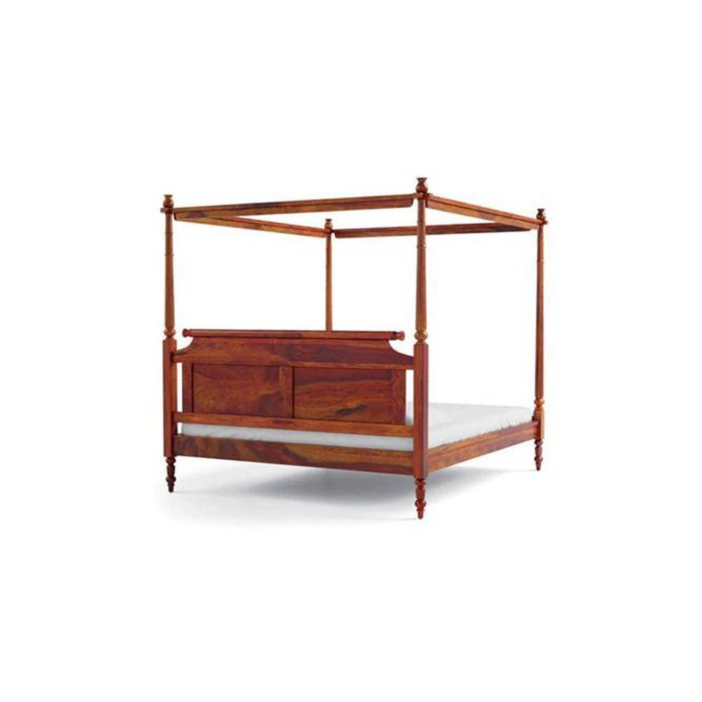 Pencil Solid Wood King Size Non Storage Bed In Honey Oak Finish