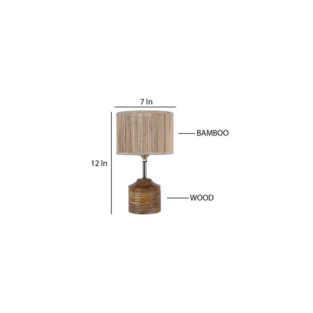 Colette Beige Bamboo Shade Table Lamp with Natural Wooden Base