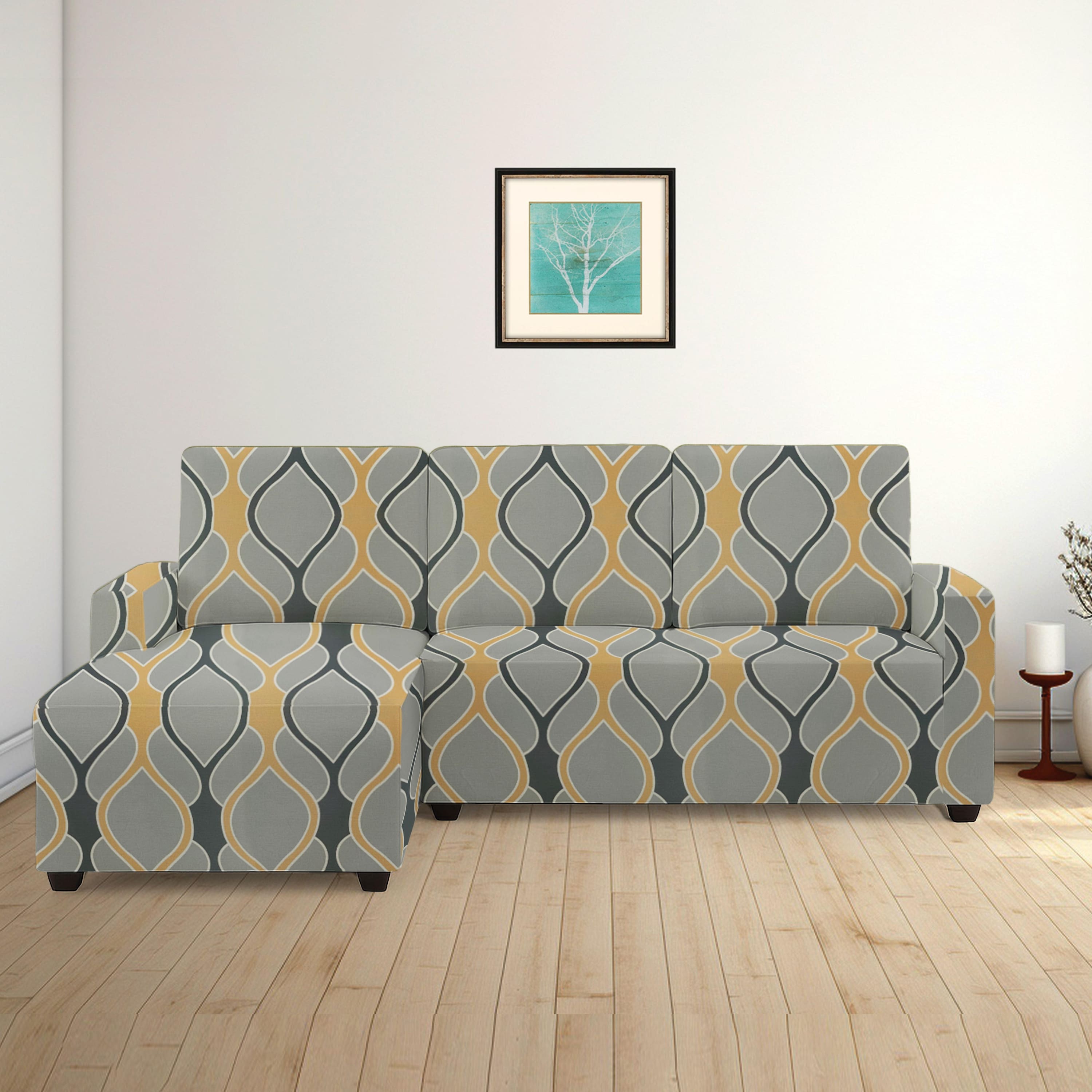Left Aligned 2 Seater Left Aligned Chaise Greyish Diamond Sofa Cover