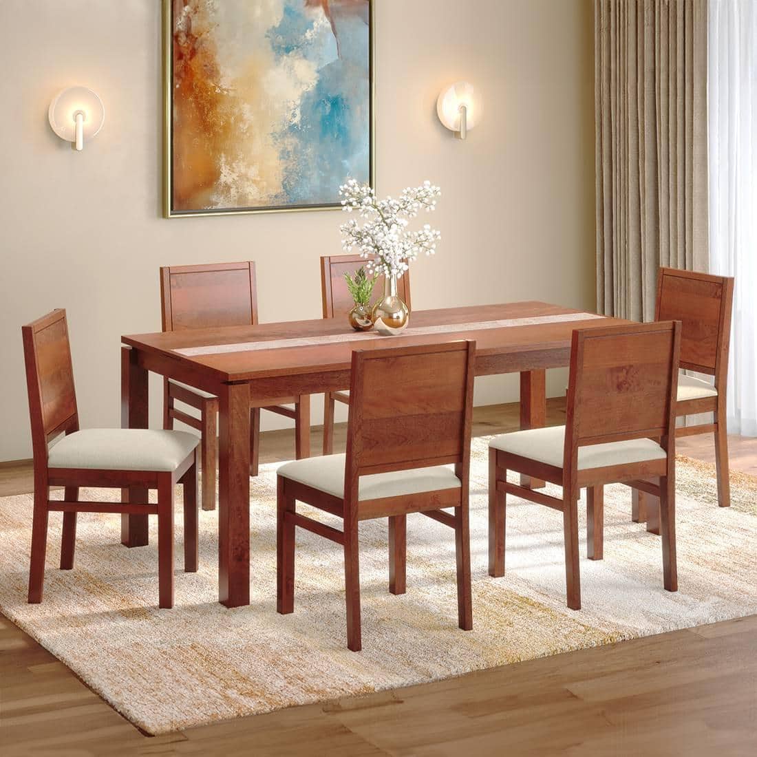 Atlas Crest Solid Wood 6 Seater Dining Table with Atlas Dining Chair set