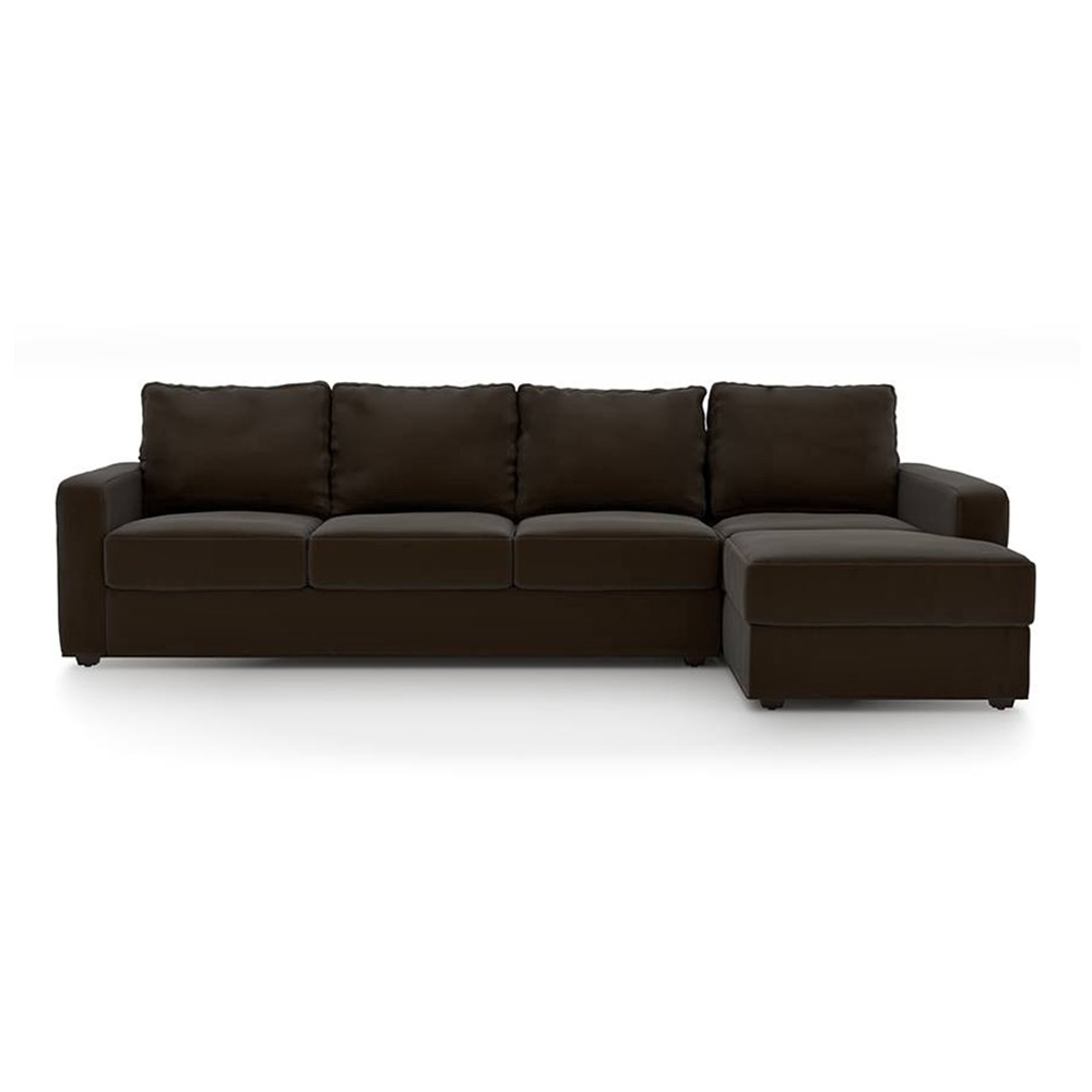 Apollo Compact Sofa (Colour : Chocolate, Cushion : Hard, Seating Capacity : Right Aligned 3 Seater + Right Aligned Chaise + Ottoman) - Urban Ladder