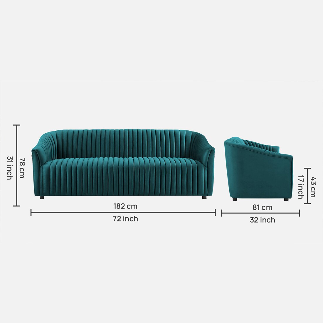 Camro Fabric Sofa (Teal Blue)