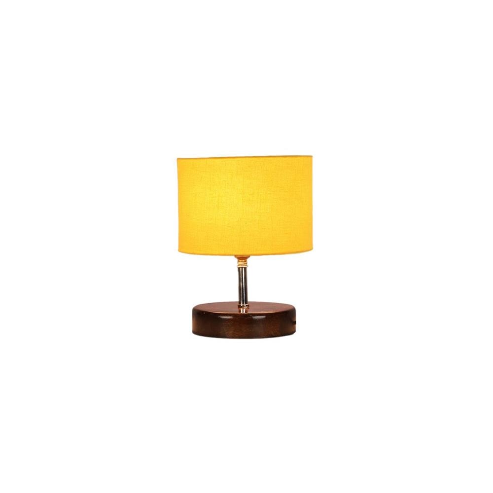 Merlin Yellow cotton table lamp with brown wood base