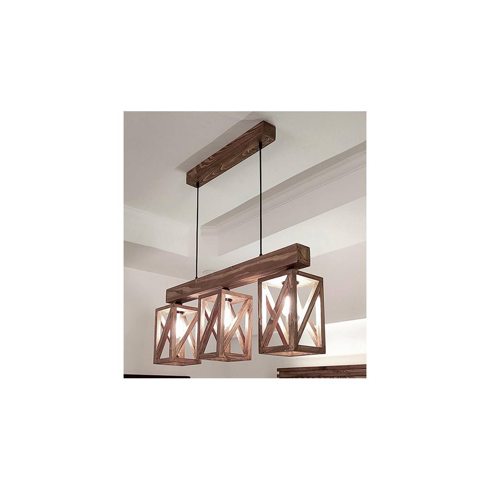 Symmetric Brown Solid Wood Cluster Hanging Light