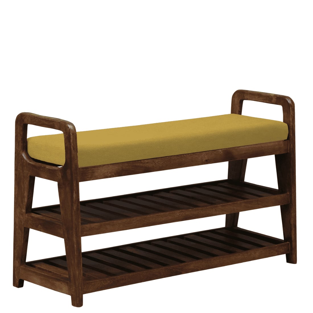 Holmsvik Solid Wood Shoe Rack with Seating in Walnut Brown finish