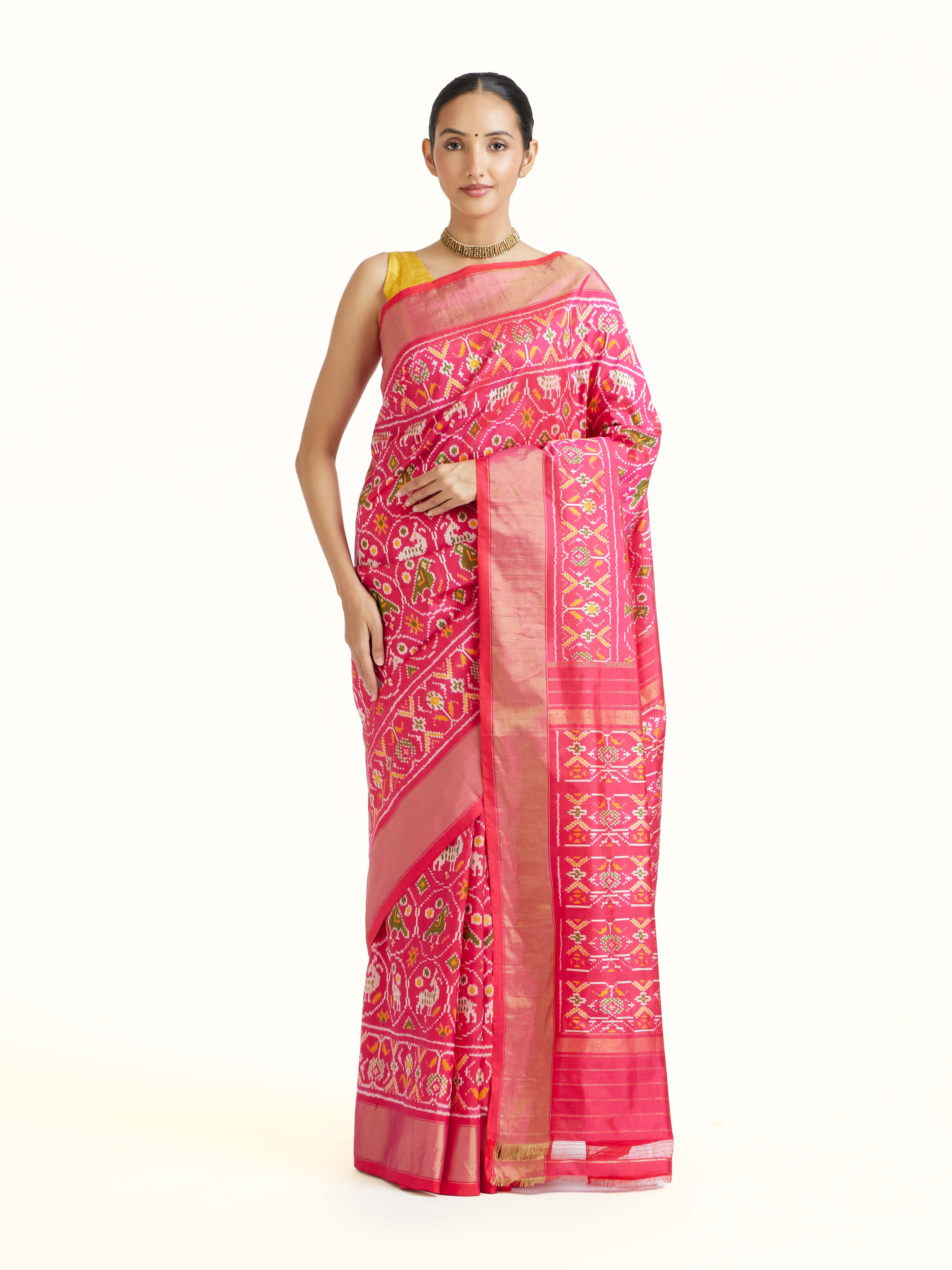 Light Pink Weft Ikat Silk Saree