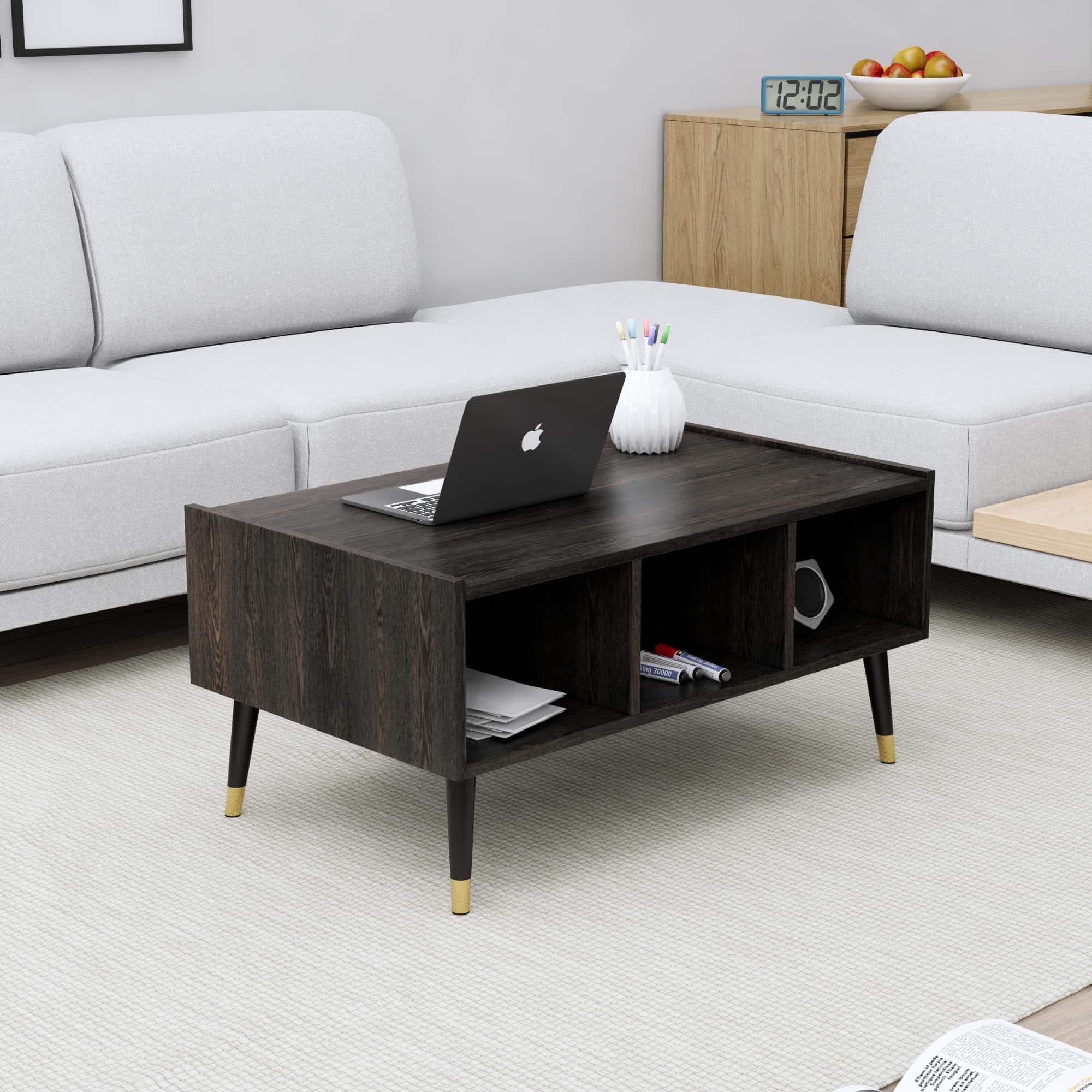 Hexa Engineered Wood Coffee Table With Storage And Open Rack In Flower Wenge - HexaRed