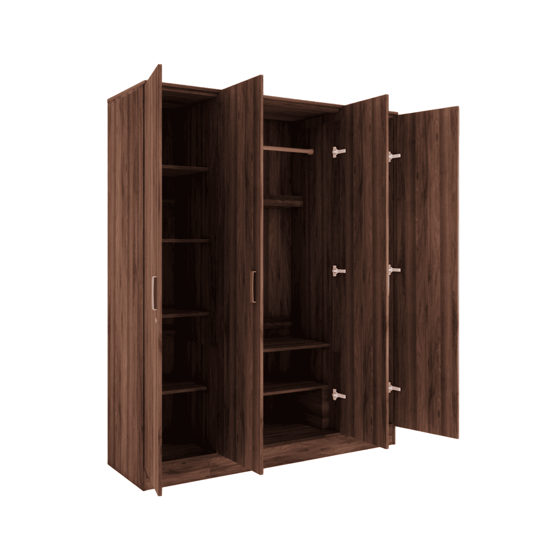 Julian Engineered Wood 4 Door Mirror Wardrobe In Walnut Finish