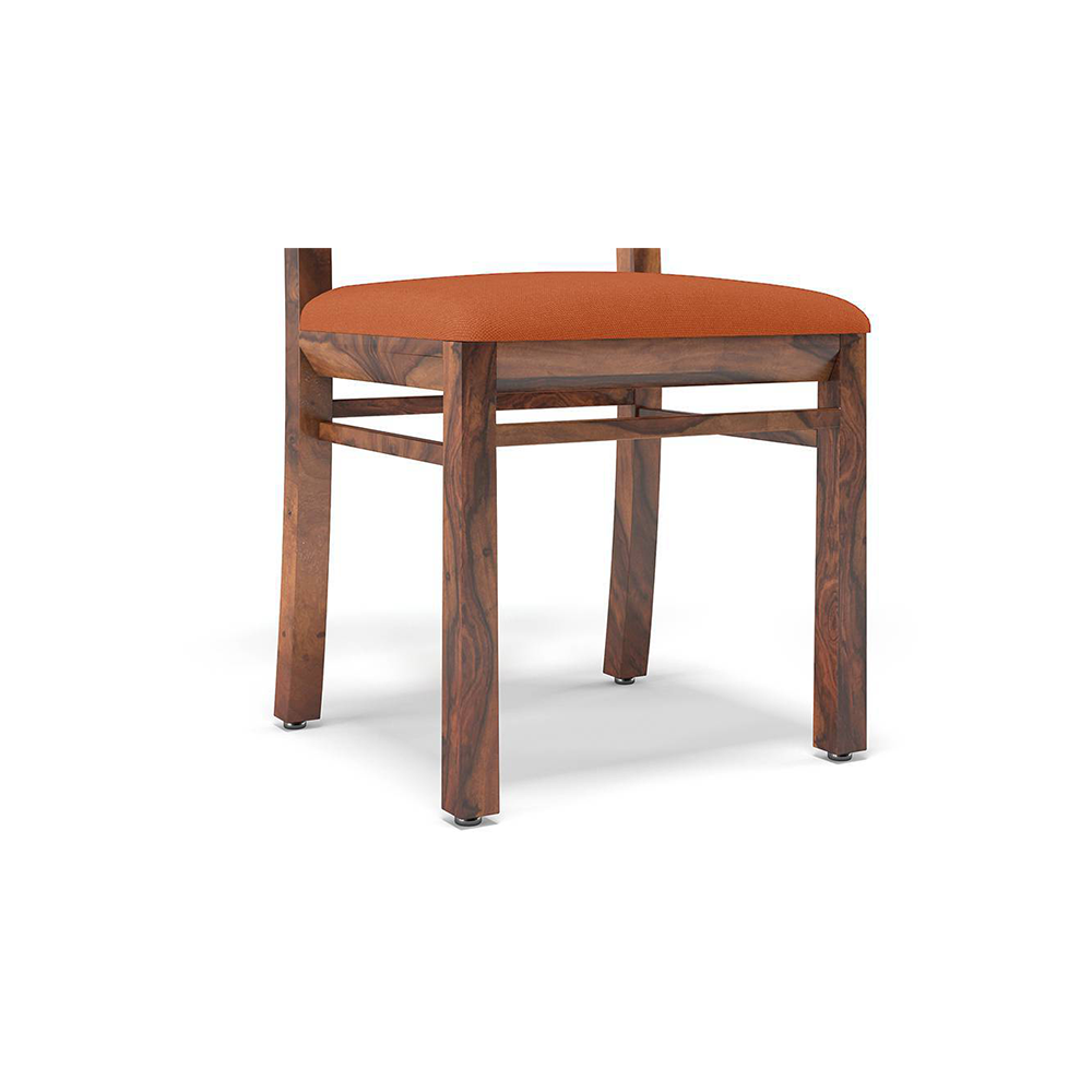 Zella Solid Wood Dining Chair Set Of 2 In Teak Finish With Burnt Orange Colour Fabric