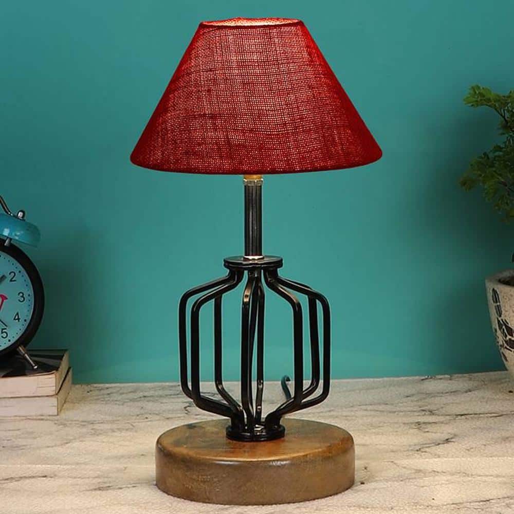 Gabrielle Maroon Jute Table lamp with Wood & Iron Base