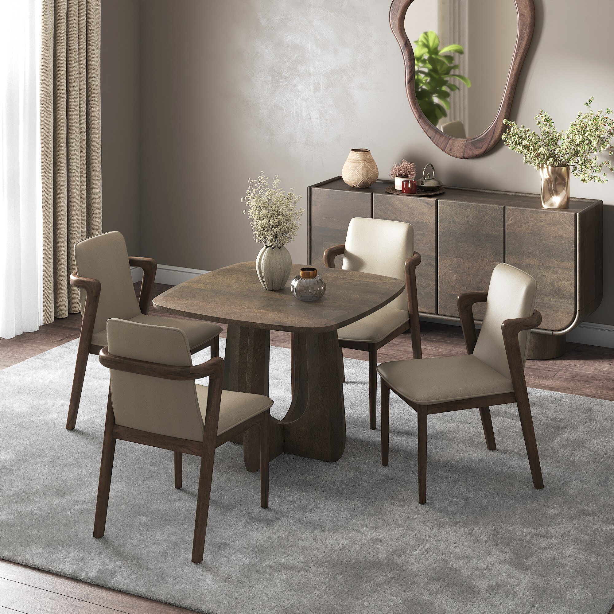 Aero Solid Wood 4 Seater Dining Table With Harper Dining Chair