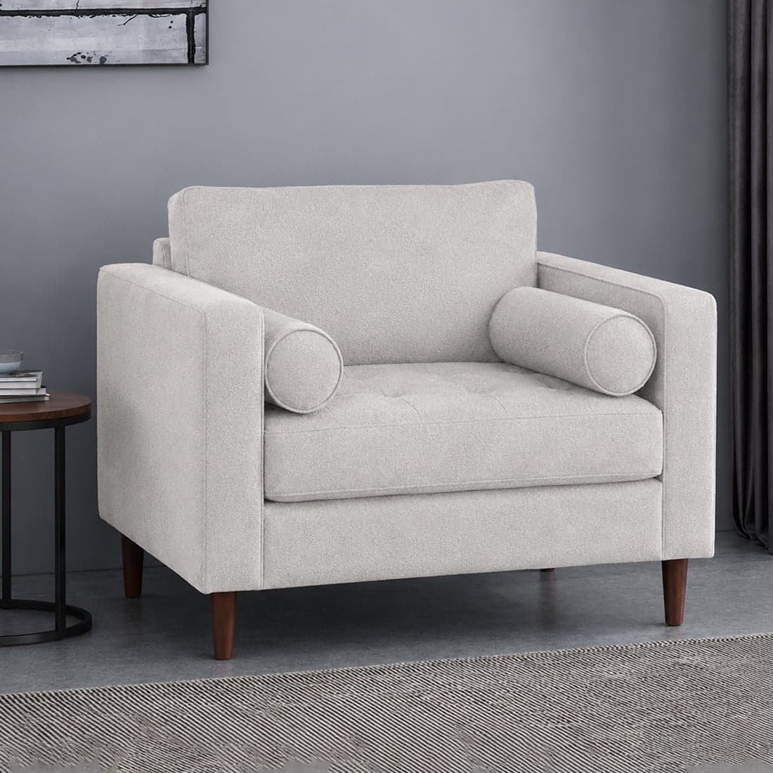 Bruch Boucle Fabric Arm Chair in White Colour - KURSIWALLAH