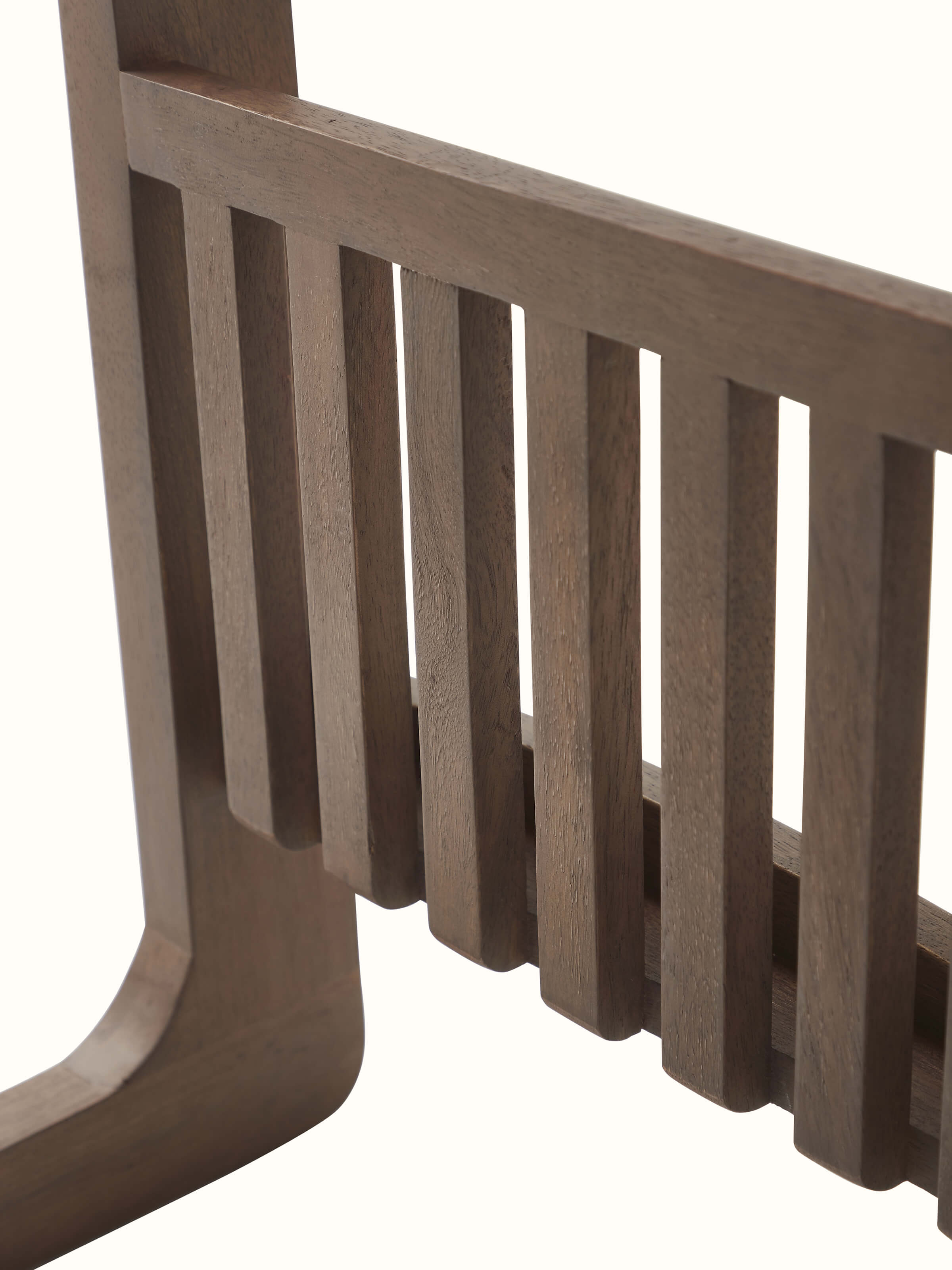 Angle view highlighting the miniature painting and shelf of the mango wood table