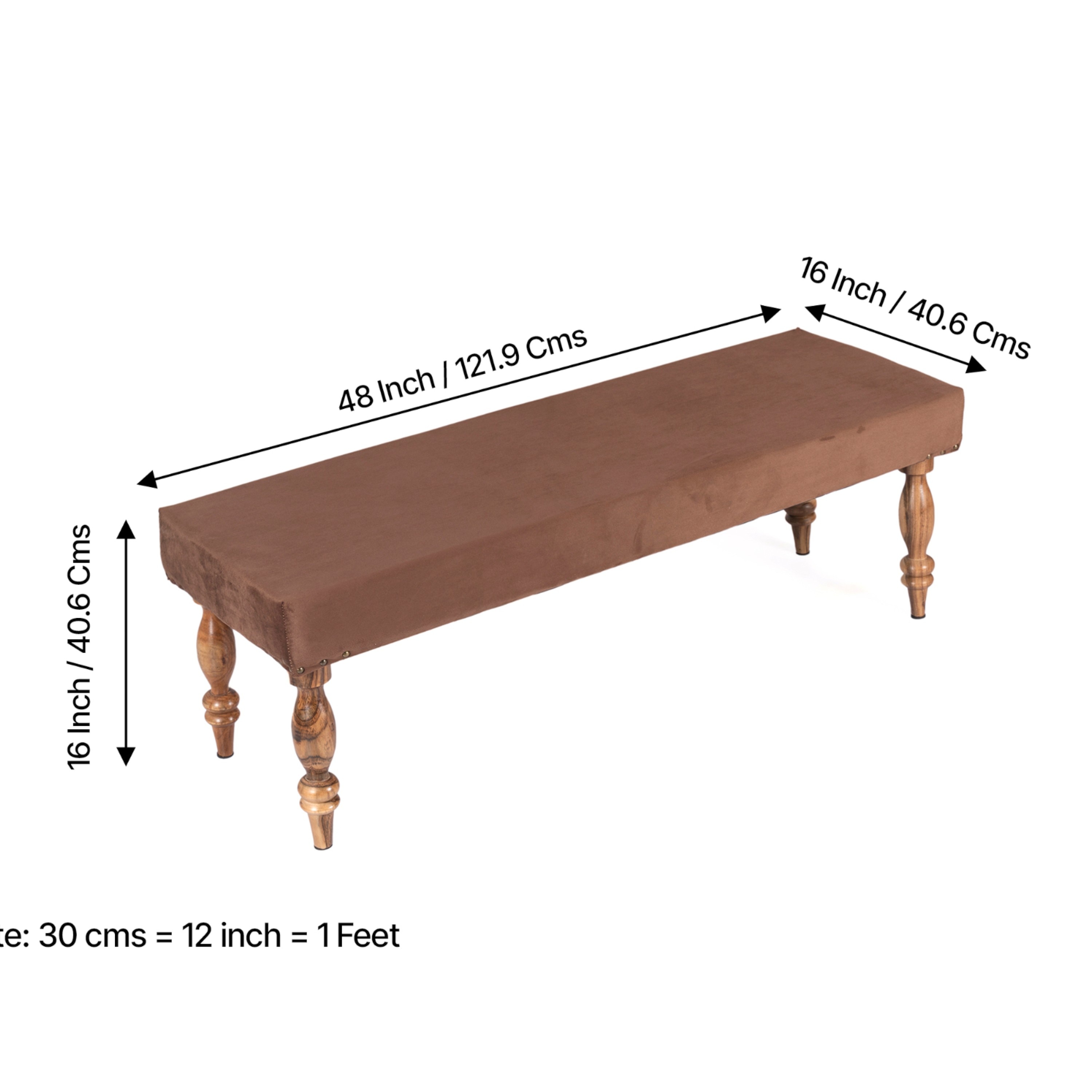 Cairo Sheesham Wood Accent 3+1+1 Seater Bench Set With 2 Stools In Taupe Brown Velvet