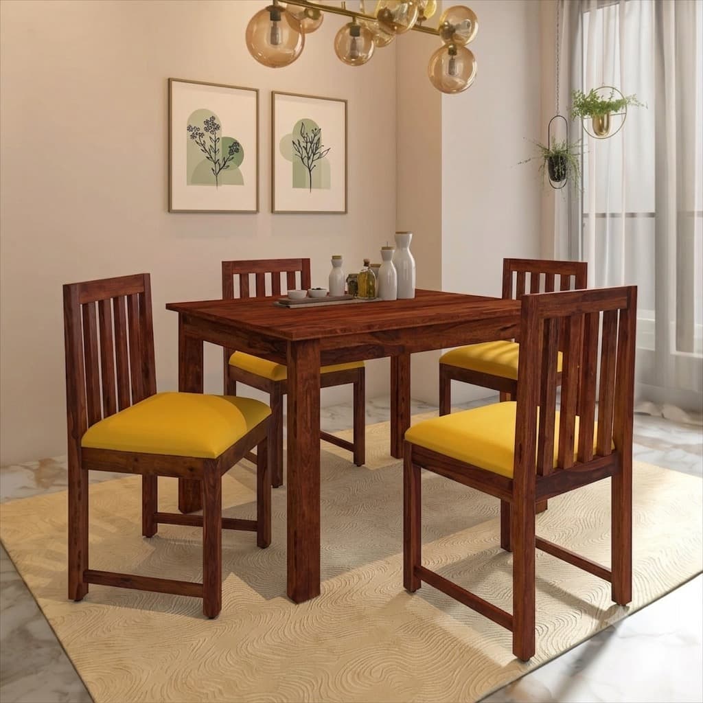 Aura 4 Seater Dining Set with Cushioned Chairs in Yellow Colour - Interior Valley