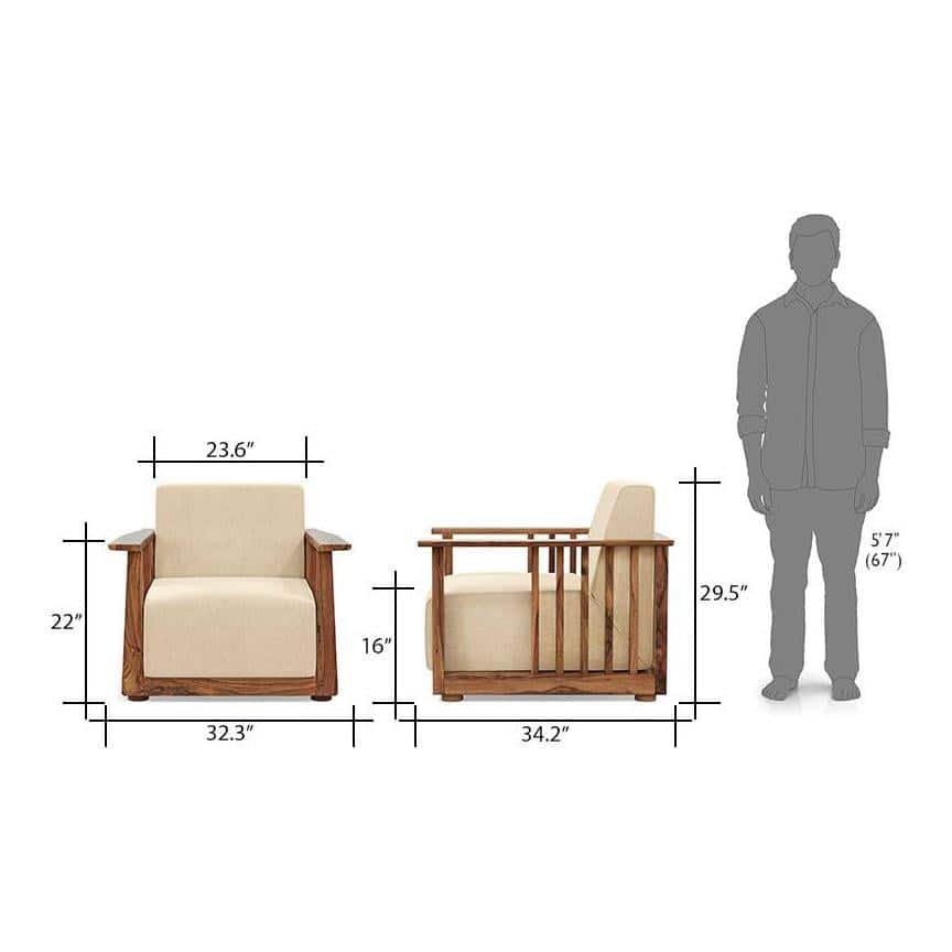 Serra Wooden Sofa - Mahogany Finish (Sandshell Beige)