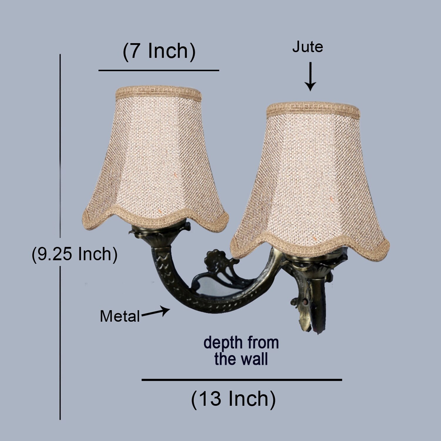Devansh Dual Gold  Antique Wall Mounted Lamp With Beige Jute Shade