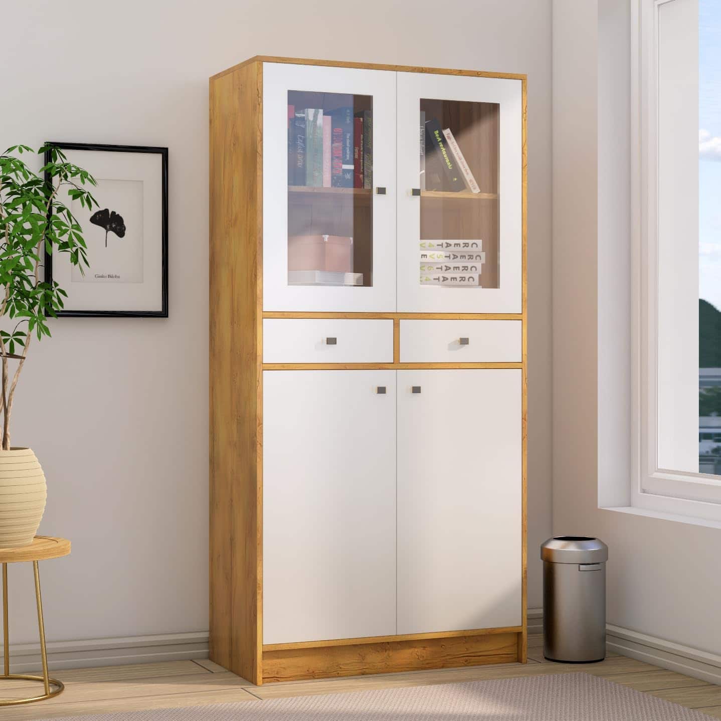 Hexa Engineered Wood Bookshelf Multipurpose Storage Rack in Giant Wood and Frosty White - HexaRed