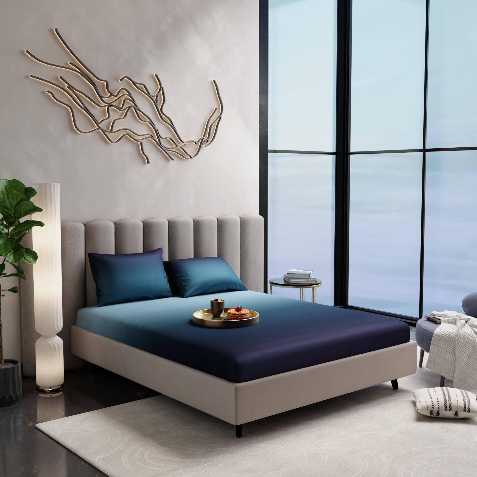 Stoa Paris 300TC UltrSatin King Bedsheet Set Satin King Blue Teal - Stoa Paris