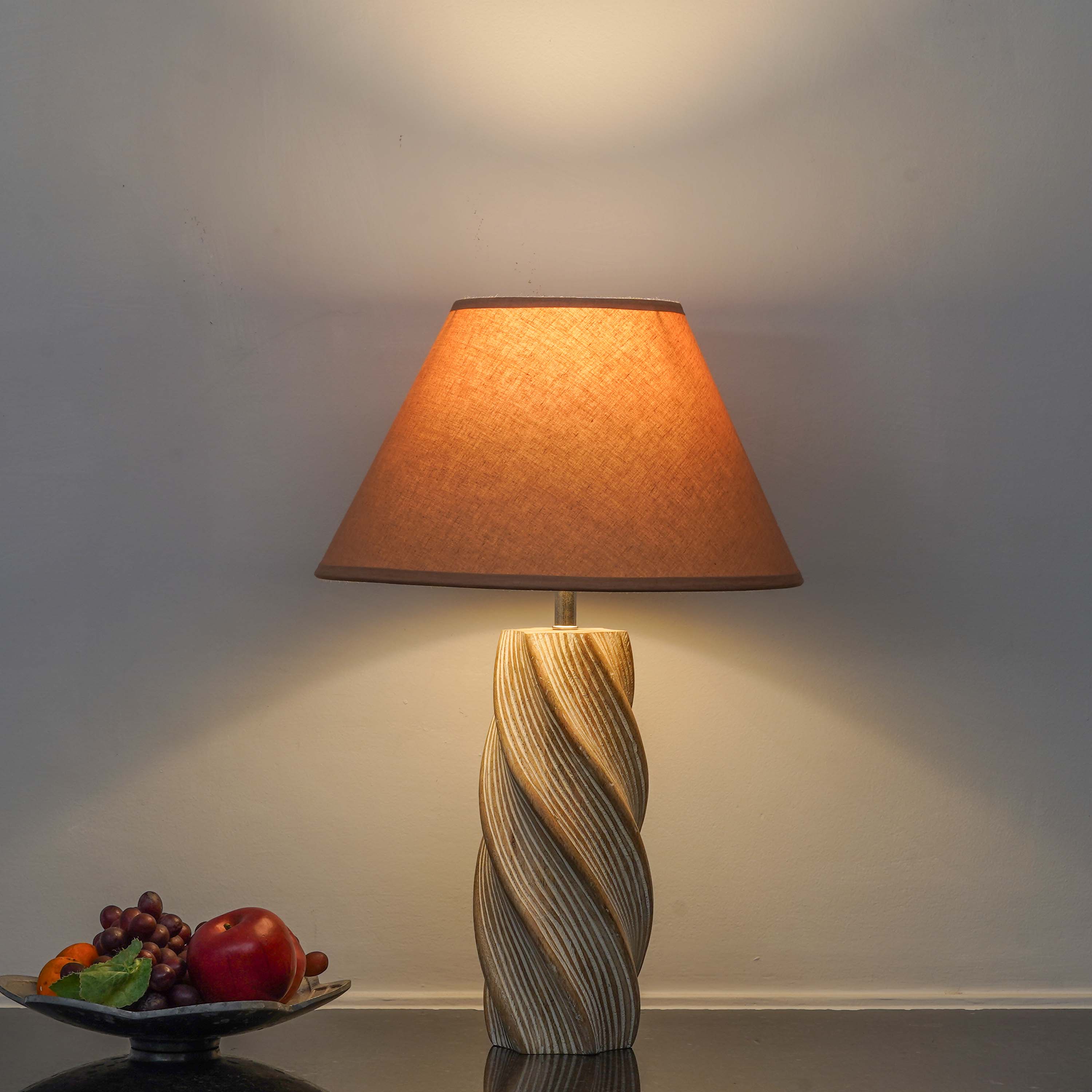 BURFORD  Distress White Finish  Wood Table Lamp With Beige Cotton Shade - Kapoor Lamp Shades