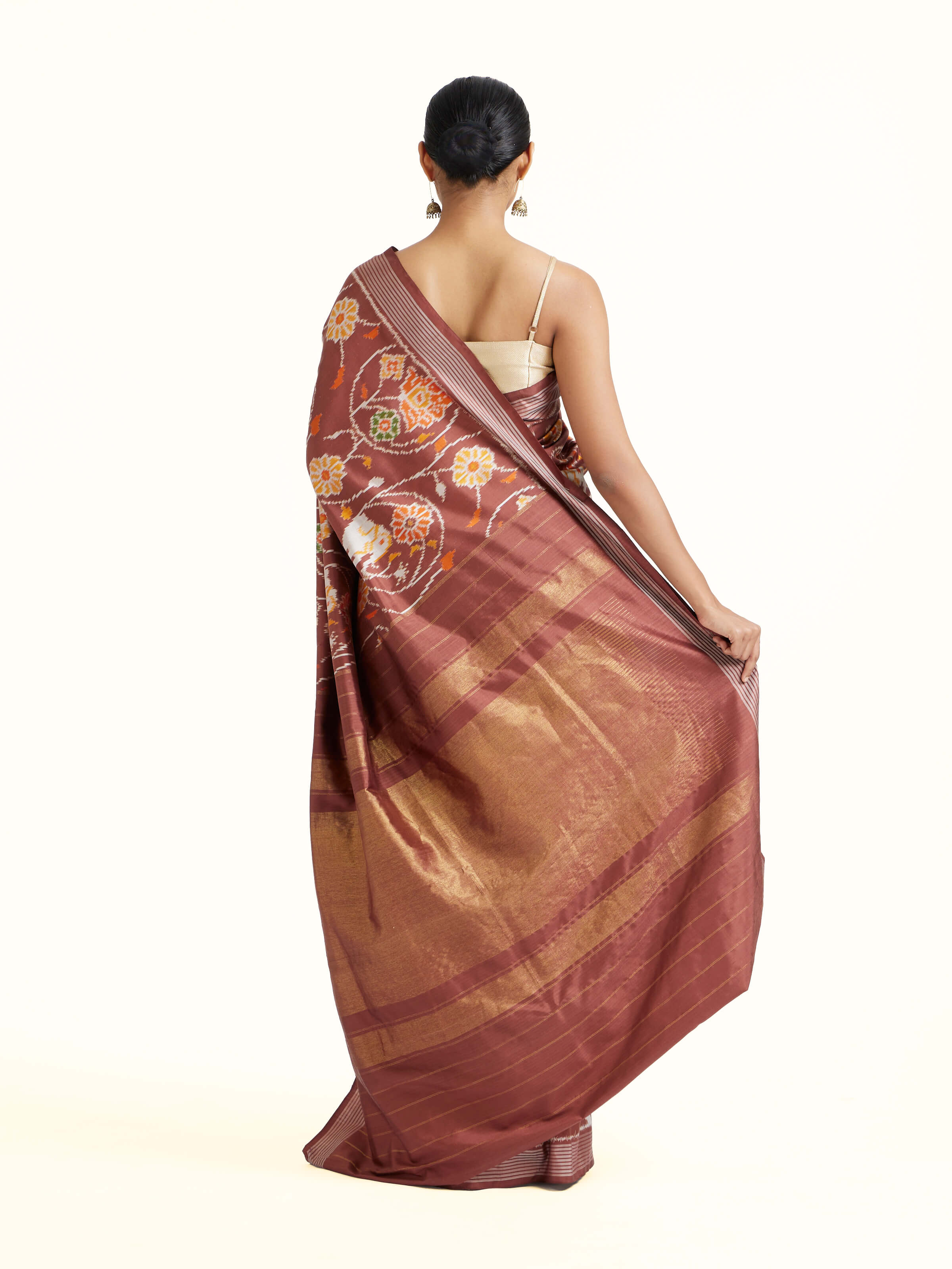 Brown Weft Ikat Silk Saree