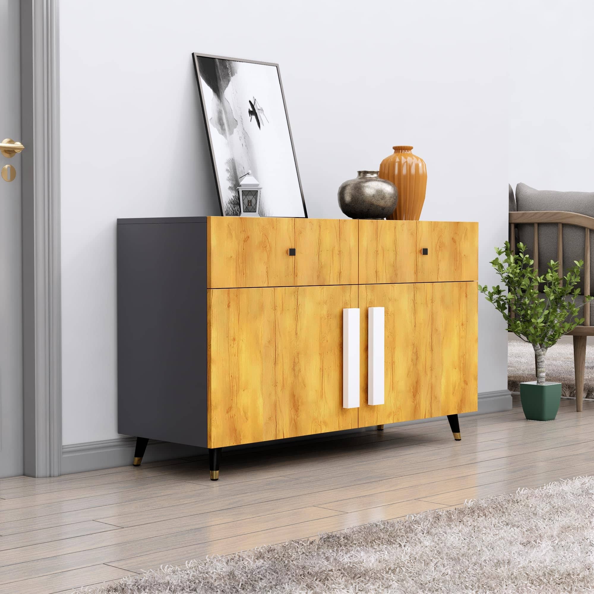 Hexa Red Multipurpose Storage Cabinet With 2 Drawer 2 Door in Slate Grey And Giant Wood Colour - HexaRed