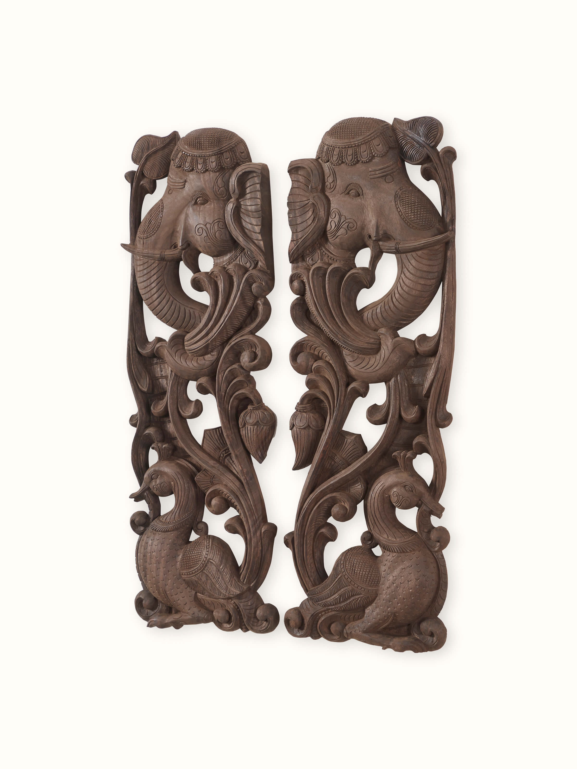 Wood Carved Elephant Face Brackets