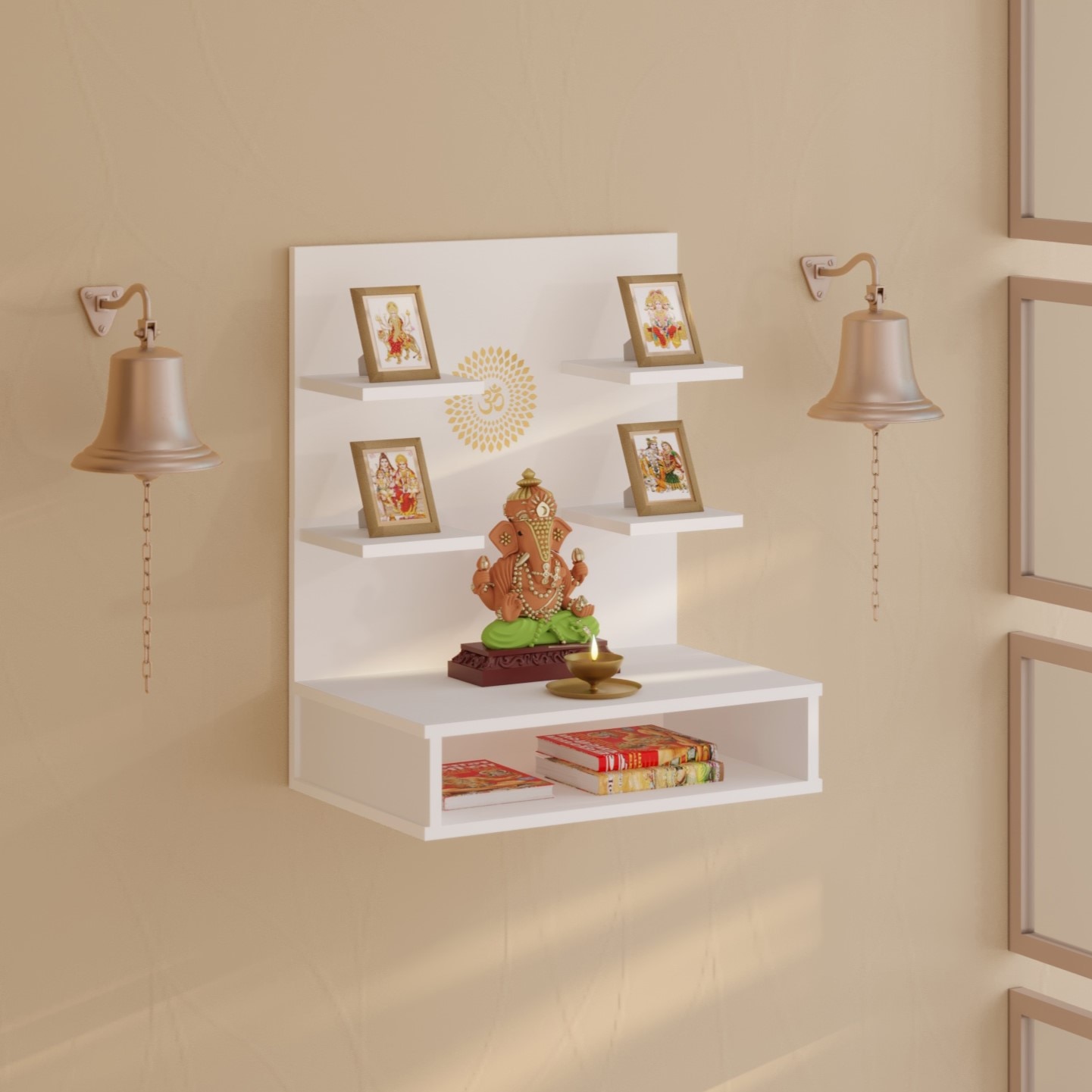 Bluewud Dhruv Engineered Wood Prayerut In White Finish - Bluewud