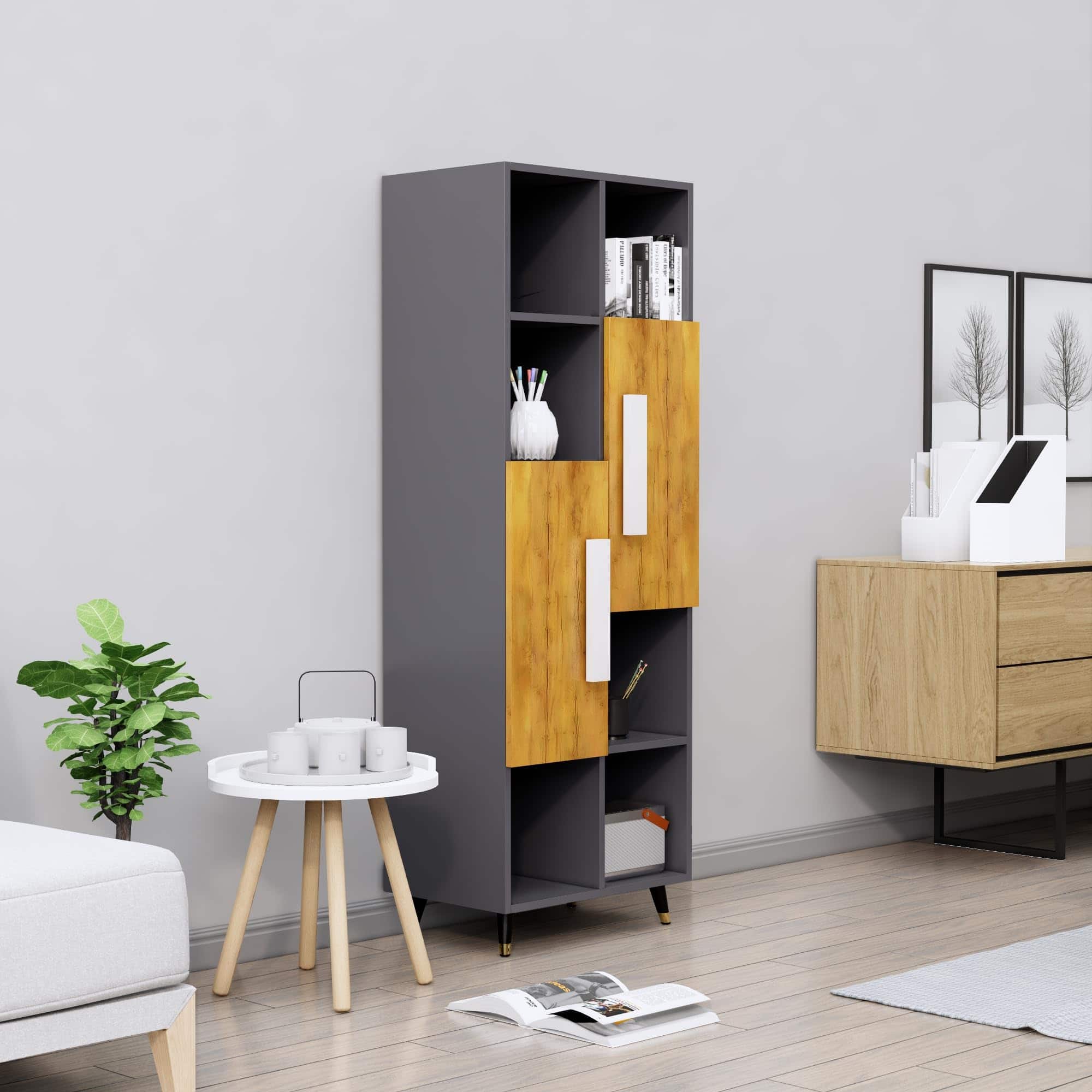 Hexa Engineered Wood Bookshelf Multipurpose Storage Rack in Slate Grey and Giant Wood Colour - HexaRed
