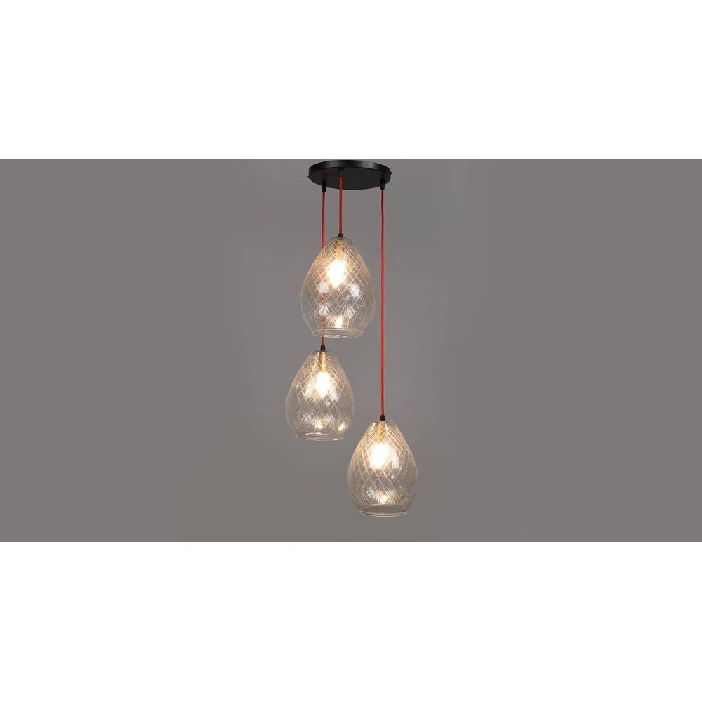 Mariana 3-Light Hanging Cluster with Cutwork Clear Glass Shade & Contrast Wire