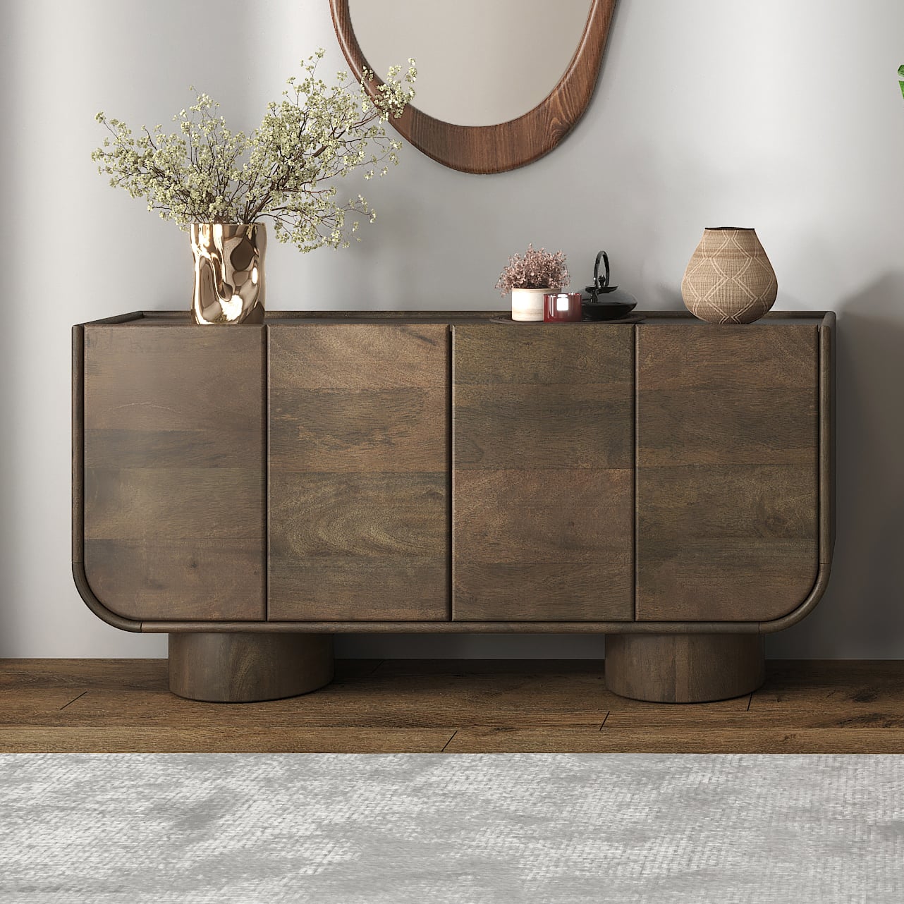 Nura Solid Wood Sideboard In Danish Walnut Finish