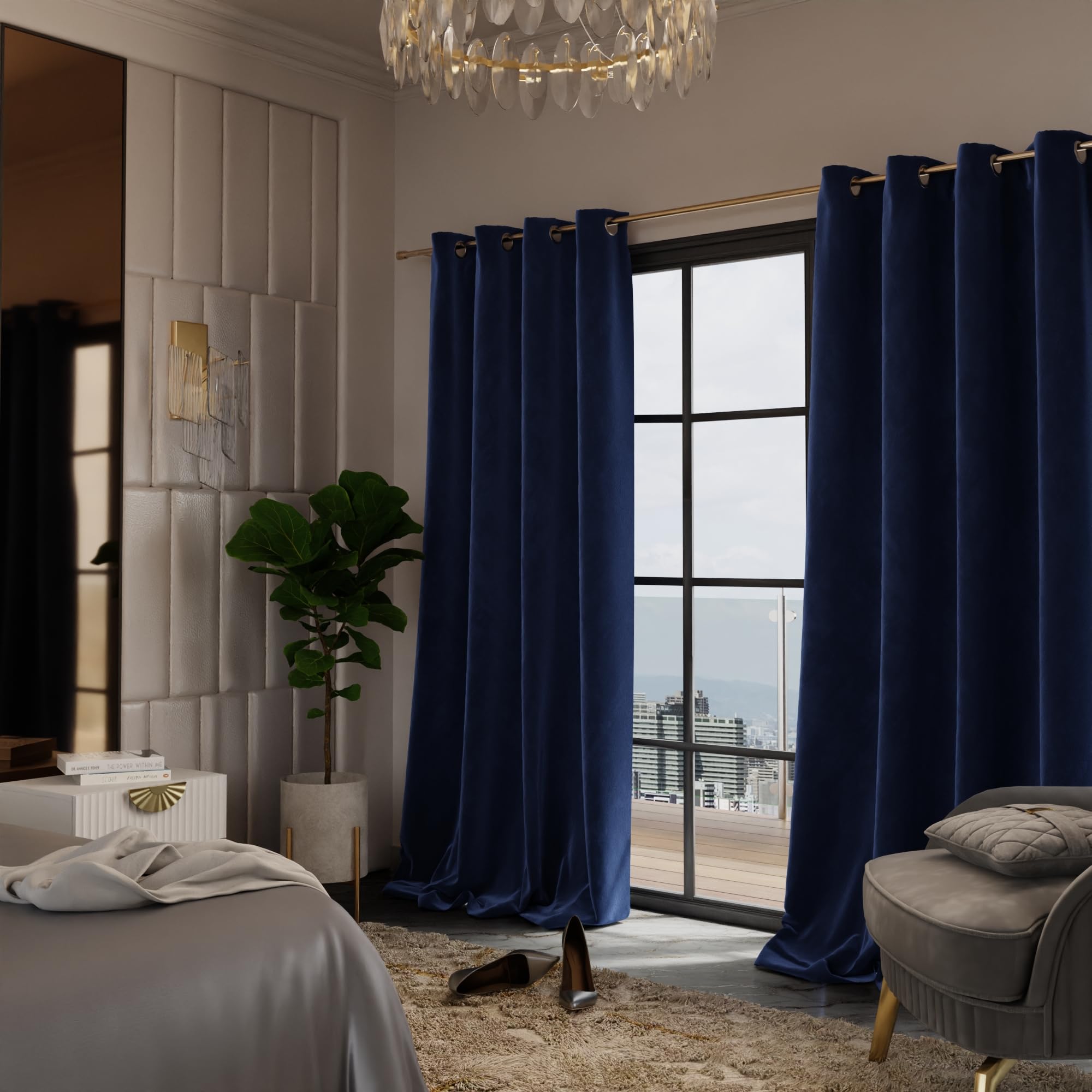 Stoa Paris Velvet Curtains for Door, Premium Dim-Out Curtain for Pack of 2, Date Night - Blue Enigma - Stoa Paris