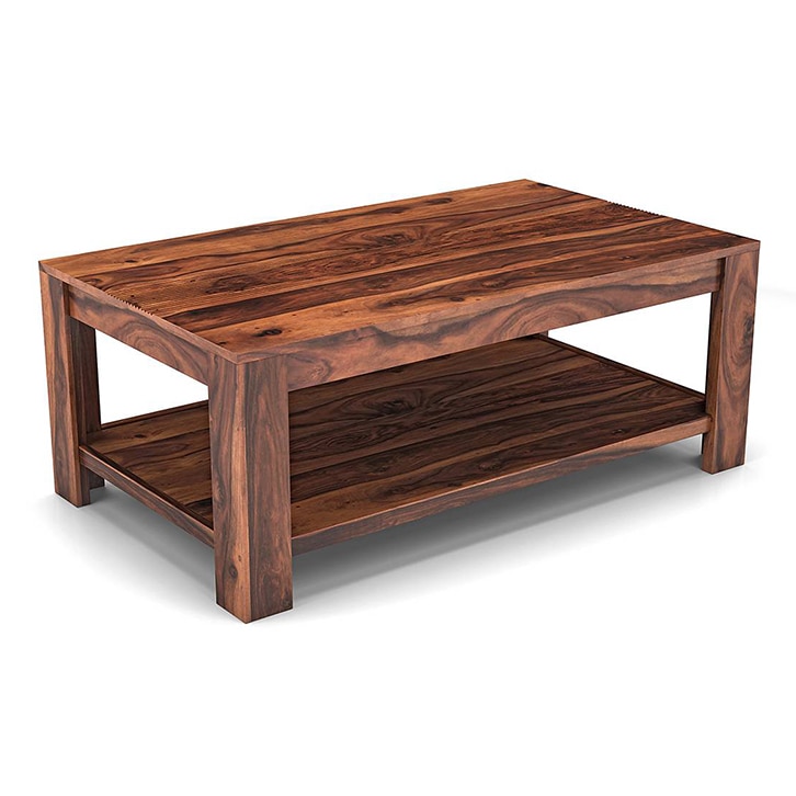 Striado Rectangular Solid Wood Coffee Table In Teak Finish