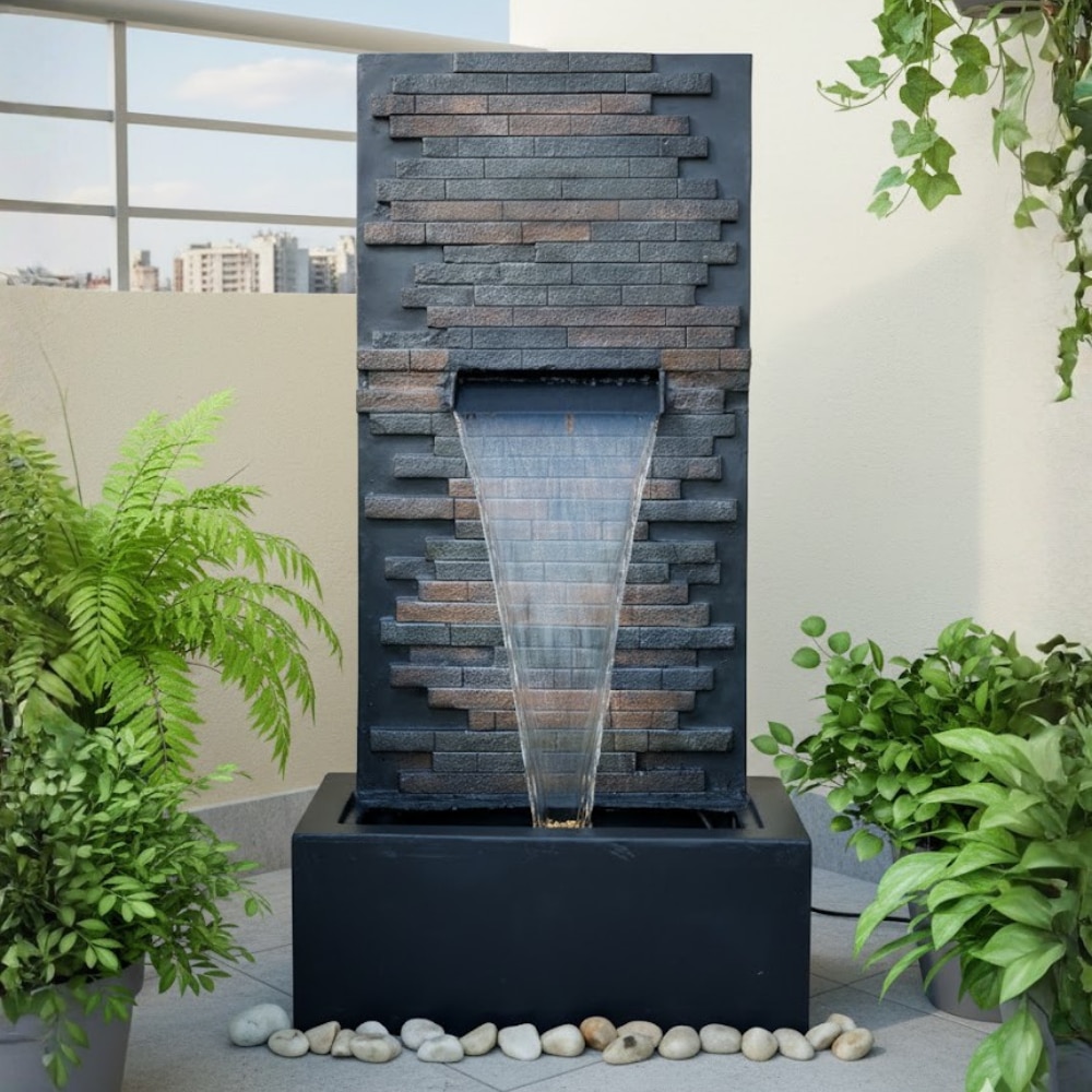 4Ft Tall Cascading Stone Wall Decoration With Led Lights Fountain - Expleasia