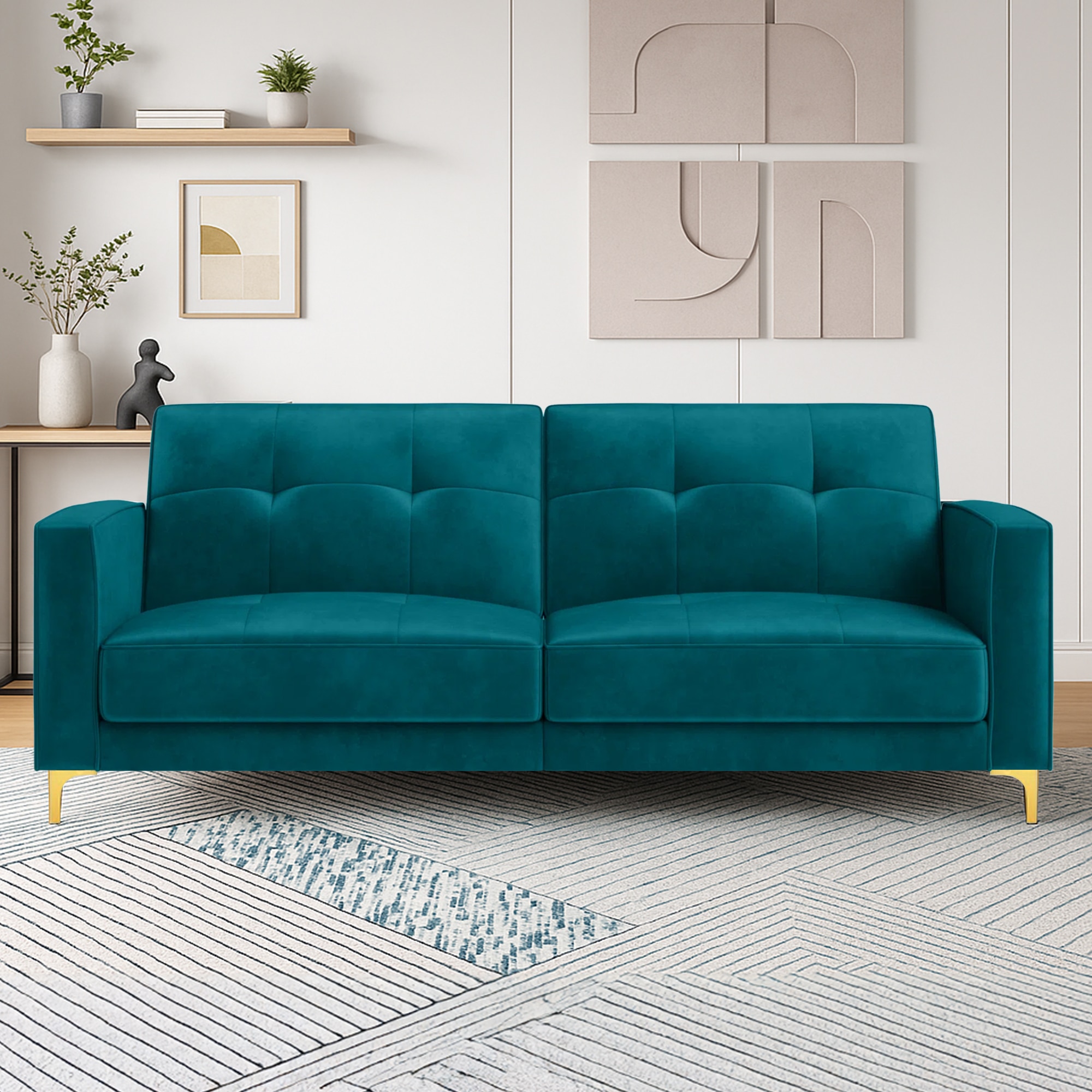 Novelle 3 Seater Click-Clack Sofa cum Bed  in Teal Colour
