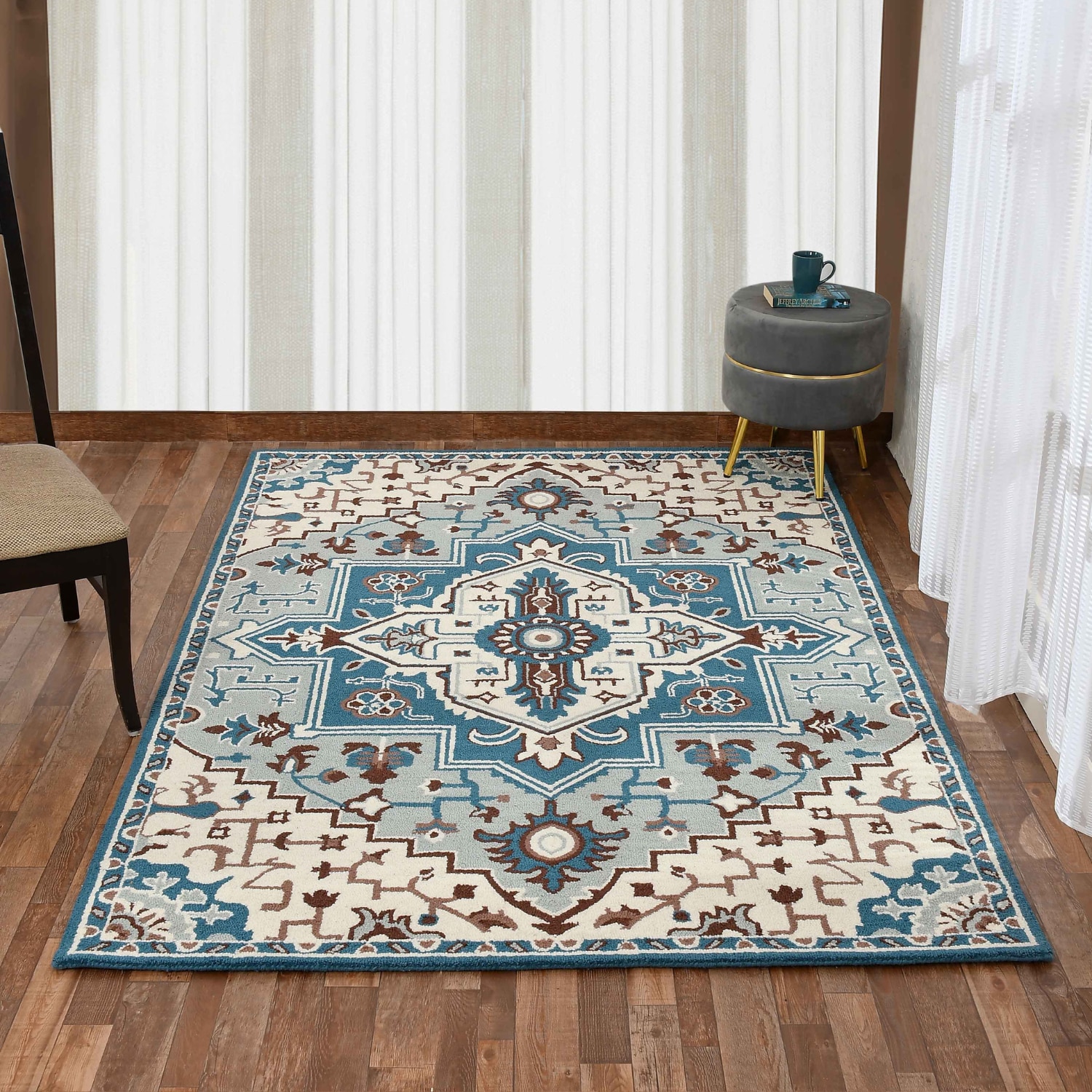 Presto Blue Traditional Hand Tufted Wool Carpet 5X7 Feet - Presto