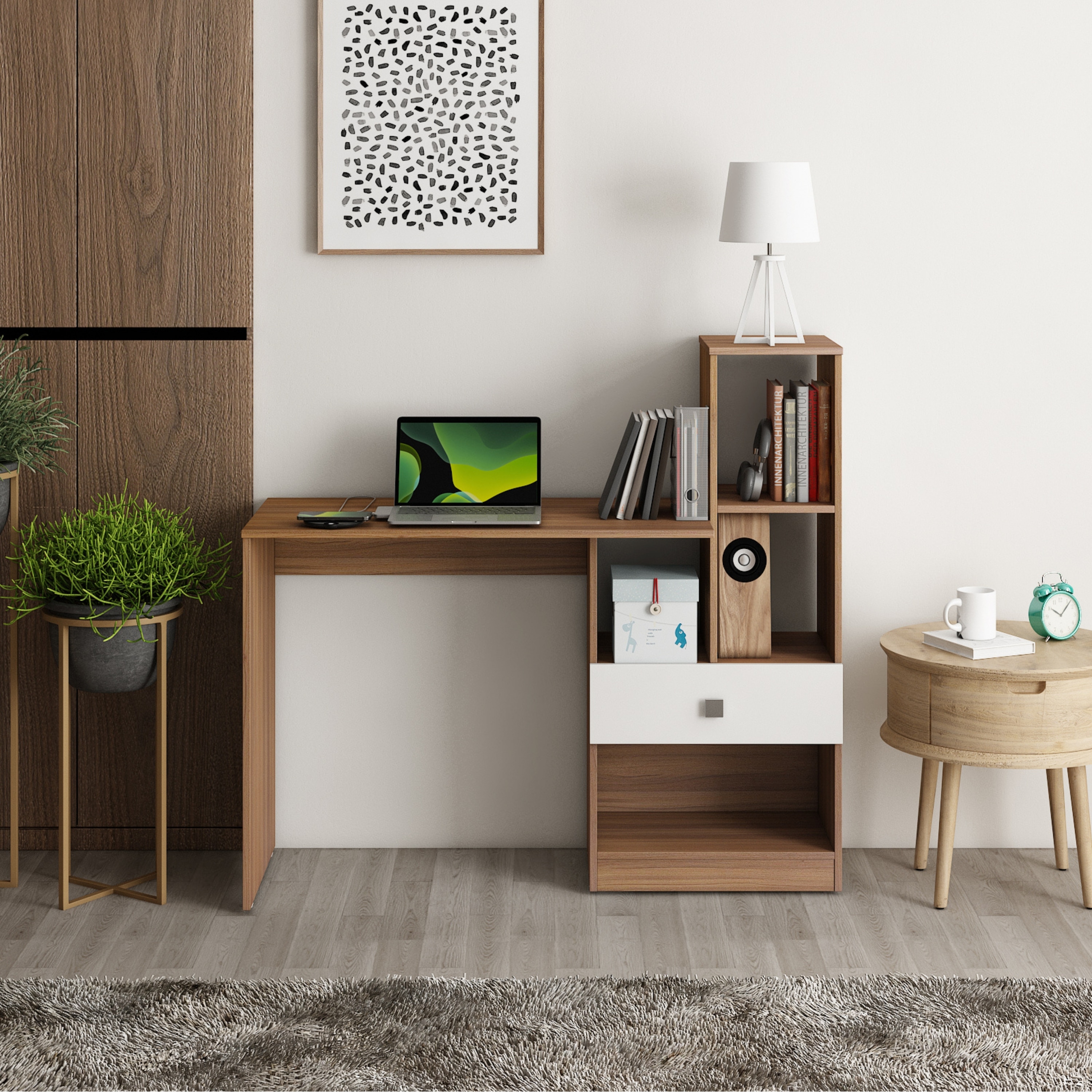 Bliss Study Table Exotic Teak & Frosty White