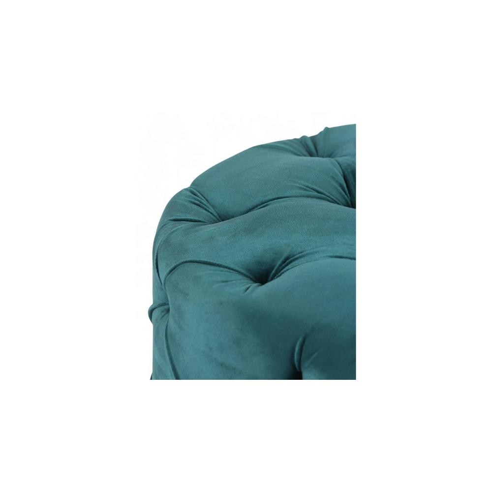 Dallas Solid Wood Ottoman Pouffee in Turquoise Sea Velvet