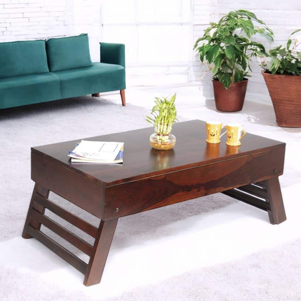 Kassel Sheesham Wood Coffee Table With Foldable Legs In Dark Walnut Finish