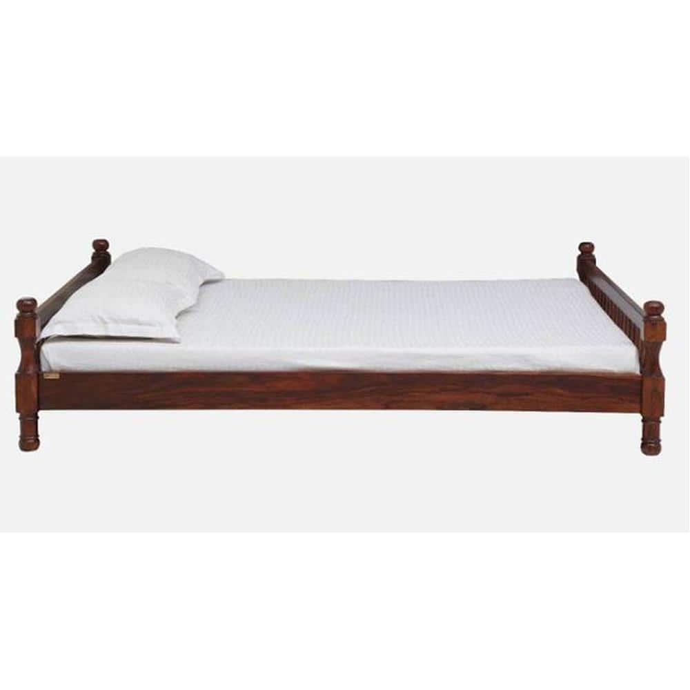 Wood Solid Wood Queen Size Non Storage Bed In Honey Oak Finish