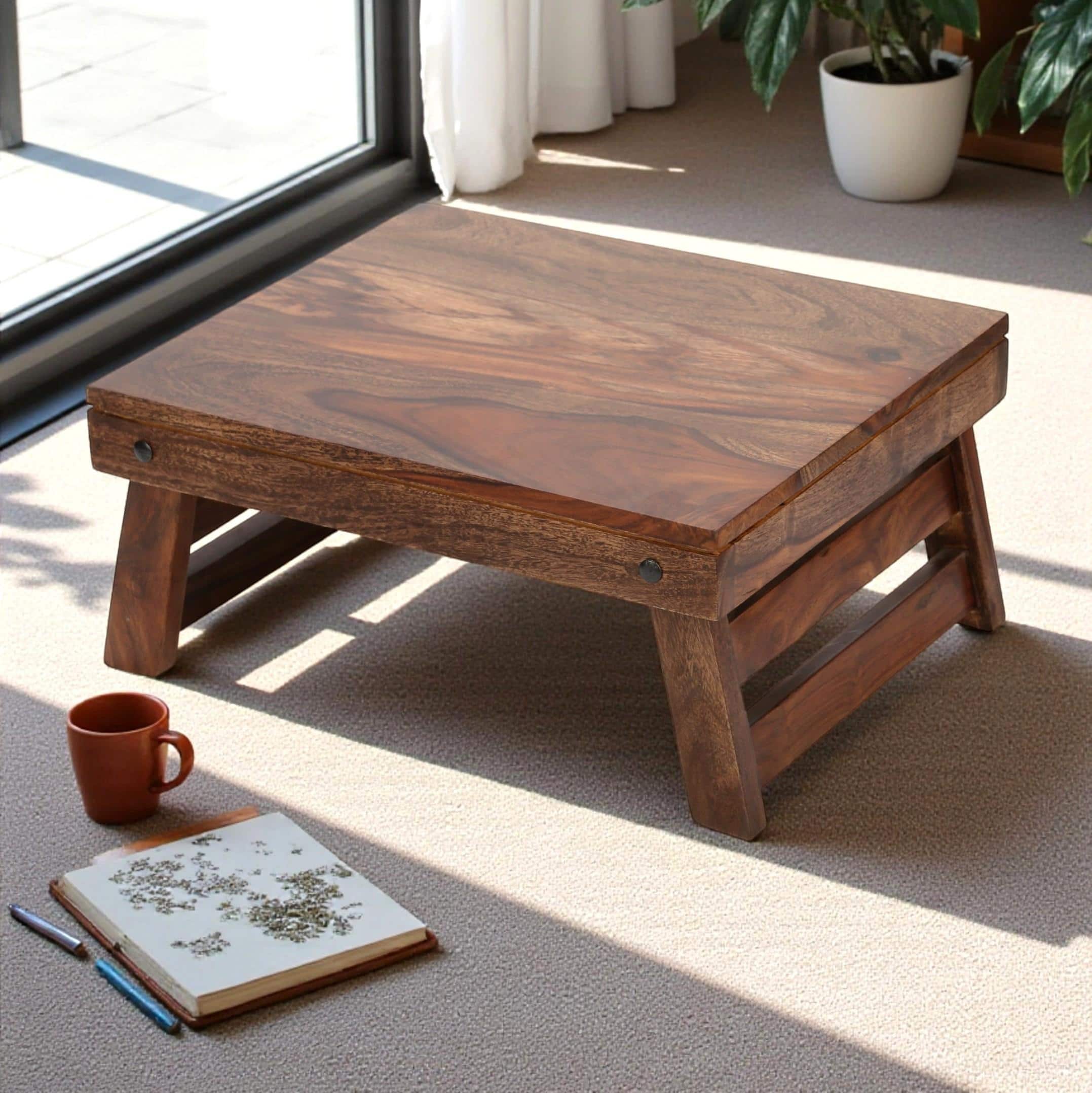 Ohio Sheesham Wood Foldable Laptop Table in Teak Finish