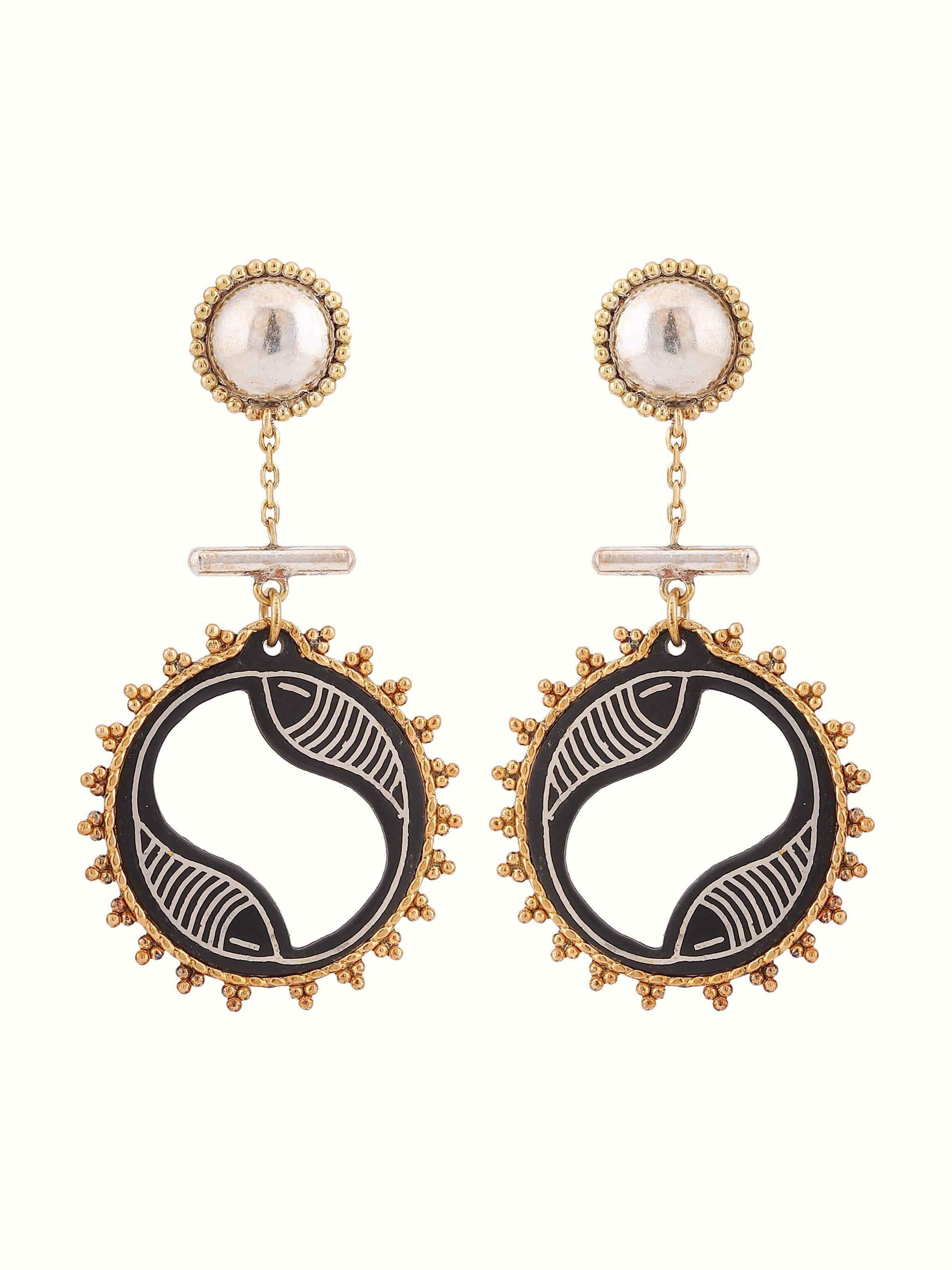 Bidri Silver Drop Earrings